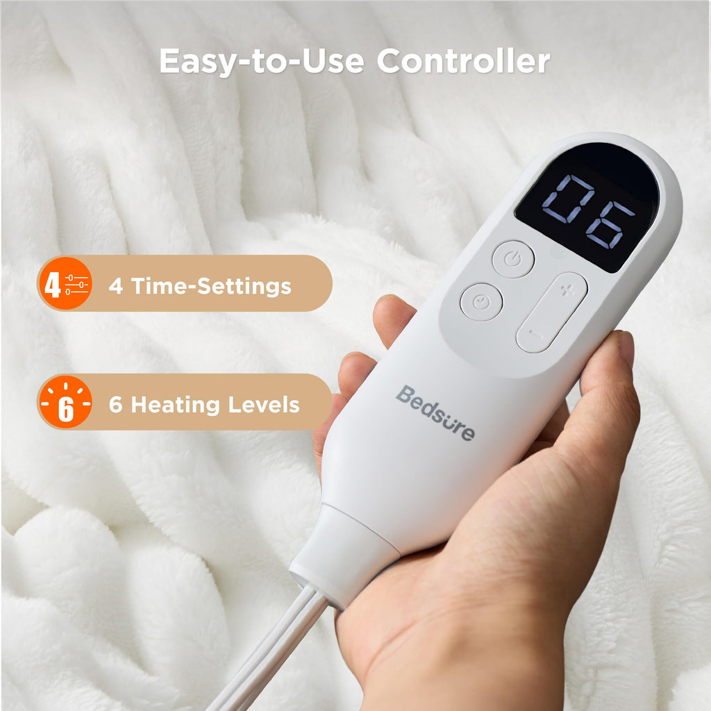 Bedsure GentleSoft Heated Blanket Electric Throw - Soft Ribbed Flannel Electric Blanket, Heating with 4 Time Settings, 6 Heat Levels, 3 hrs Timer Auto Shut Off, Gifts for Grandma (50x60 inches, Grey)