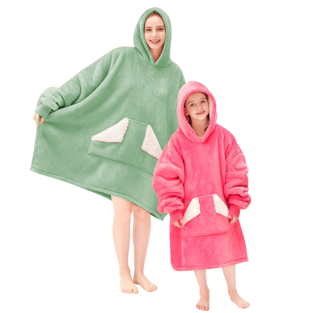 Touchat Wearable Blanket Hoodie, Oversized Sherpa Fleece Sweatshirt Blanket with Giant Hood Pocket and Sleeves for Adult, Warm & Cozy Grey Blanket Gifts for Women