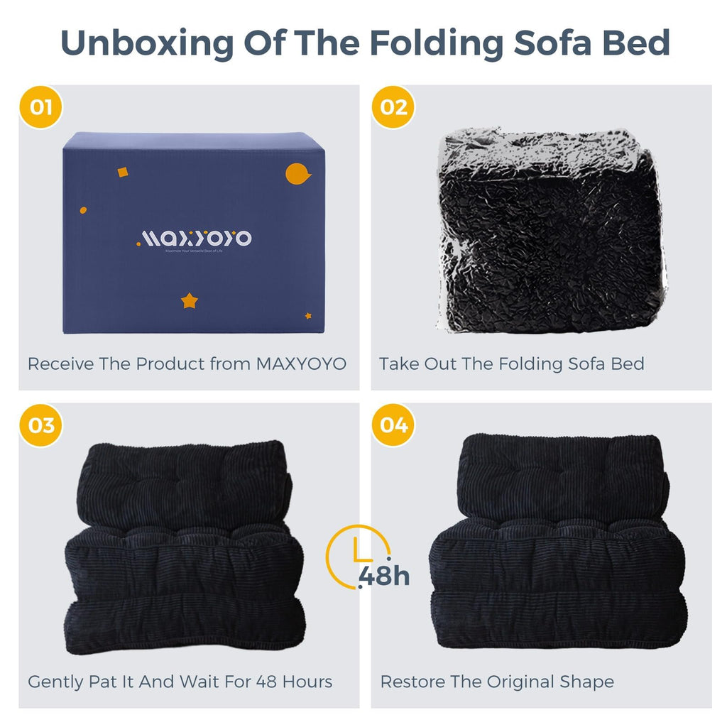 MAXYOYO Folding Sofa Bed, Convertible Sleeper Chair with Pillow Foldable Mattress with Back Support, Portable Fold Out Chair Bed Comfy Floor Sofa Lounge for Living Room Bedroom, Dark Grey, Single