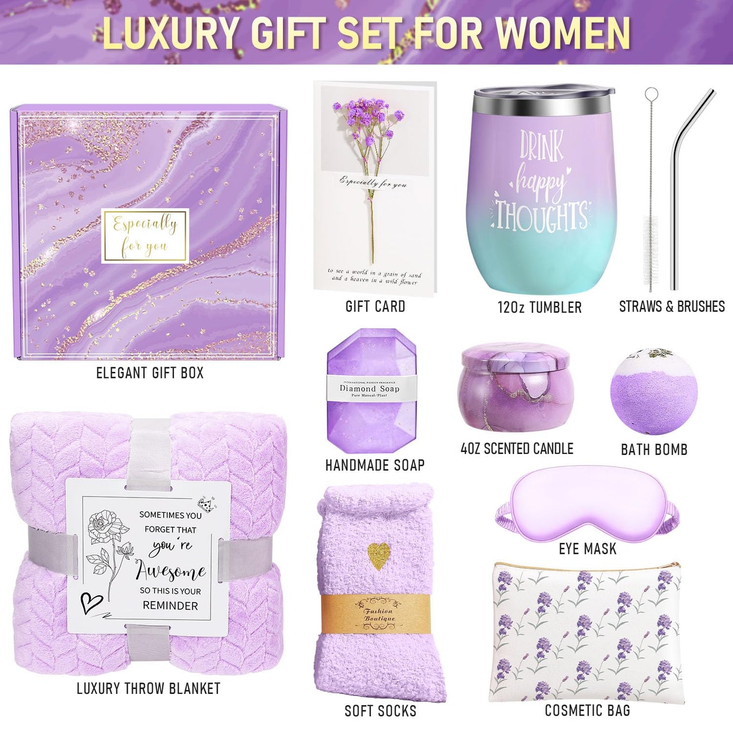 Happy Birthday Gifts for Women Self Care Gift, Relaxing Care Package Spa Gift Basket, Valentines Day, Mothers Day, Christmas, Birthday Gifts for Women Mom Her Friend Sister Wife