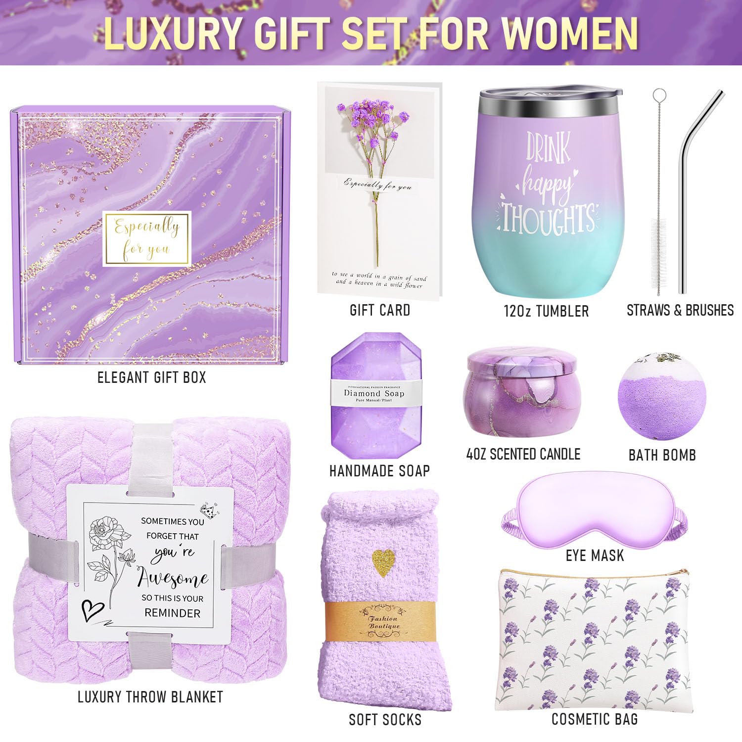 Happy Birthday Gifts for Women Self Care Gift, Relaxing Care Package Spa Gift Basket, Valentines Day, Mothers Day, Christmas, Birthday Gifts for Women Mom Her Friend Sister Wife