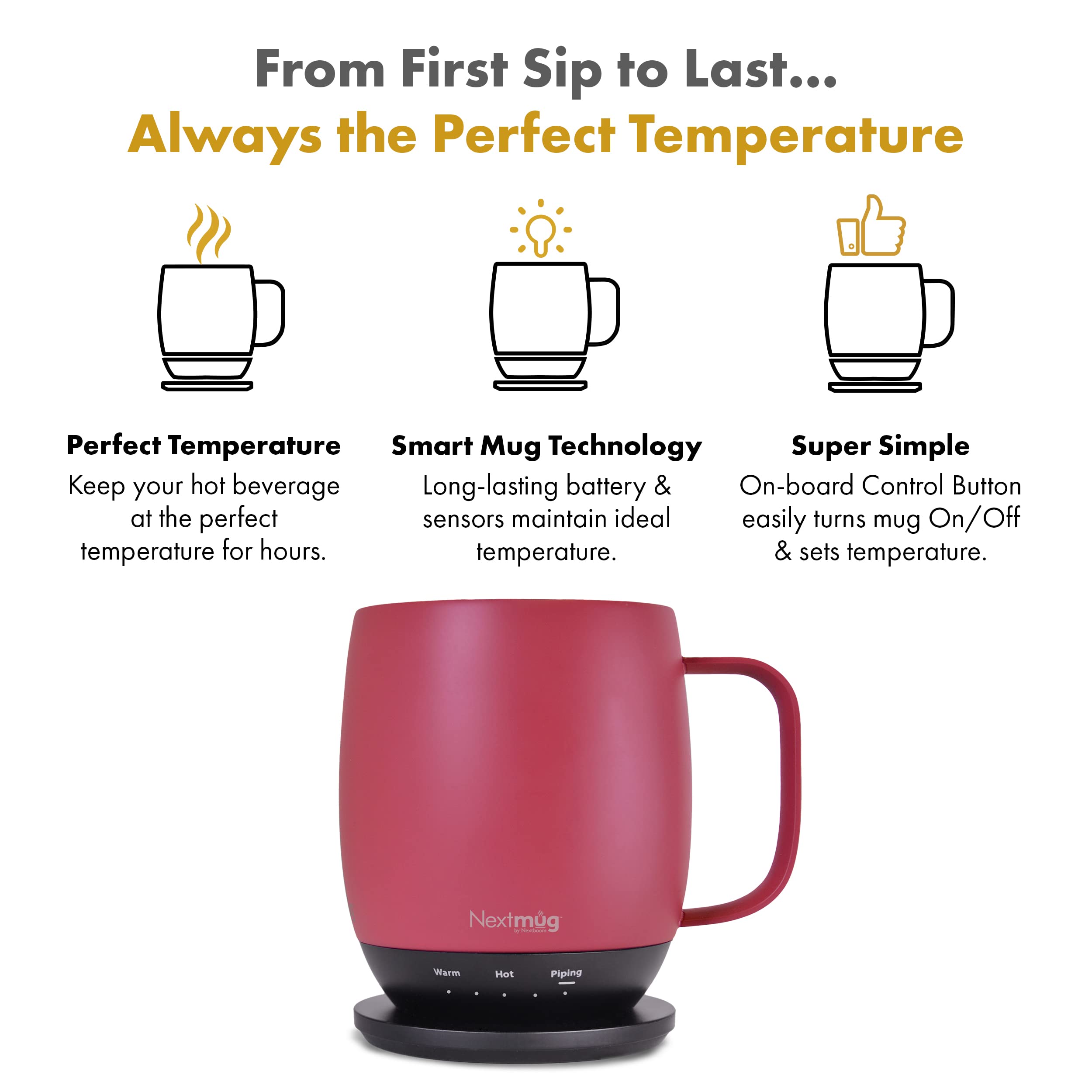 Nextmug - Temperature-Controlled, Self-Heating Coffee Mug (Black - 14 oz.)