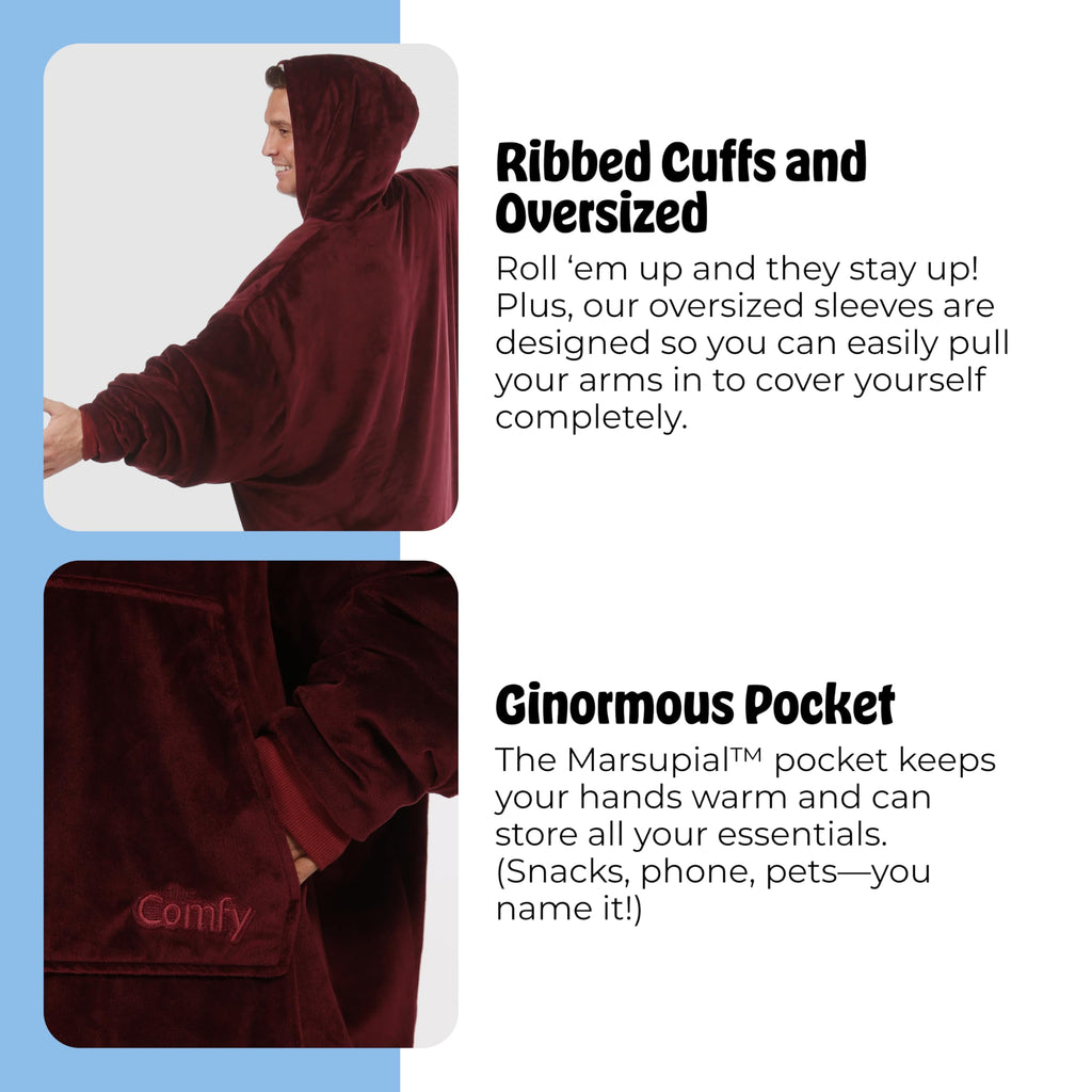 THE COMFY Original | Sherpa Lined Microfiber Fleece Wearable Blanket, Oversized Design with Hood and Pocket from Shark Tank