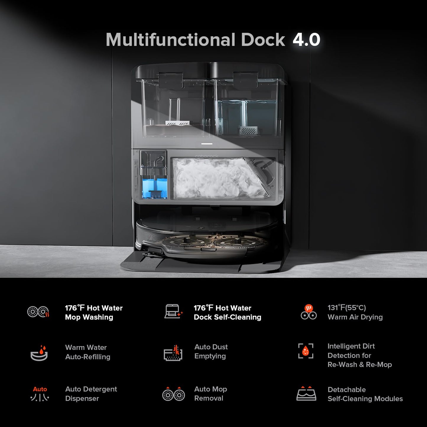 roborock Saros 10R Robot Vacuum and Mop, 22,000 Pa Suction, Zero-Tangling, 3.14’’ Ultra Slim, FlexiArm Riser Technology for Carpet & Floor, Corner & Edge Cleaning, Self-Emptying, Hot Air Drying, Black