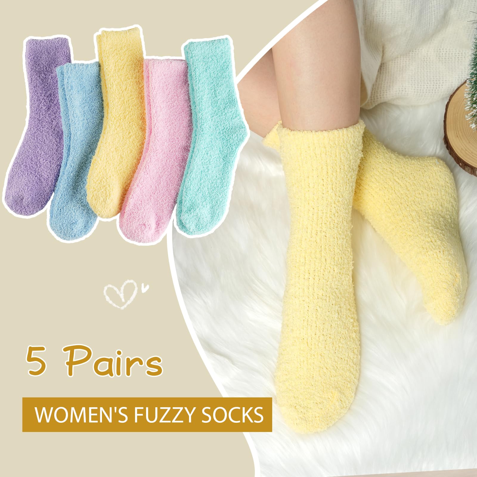 Fuzzy Socks for Women Gifts, Fluffy Cozy Plush Soft Slipper Socks for Fall Winter Christmas Warm Sleeping Home 5/6 Pairs