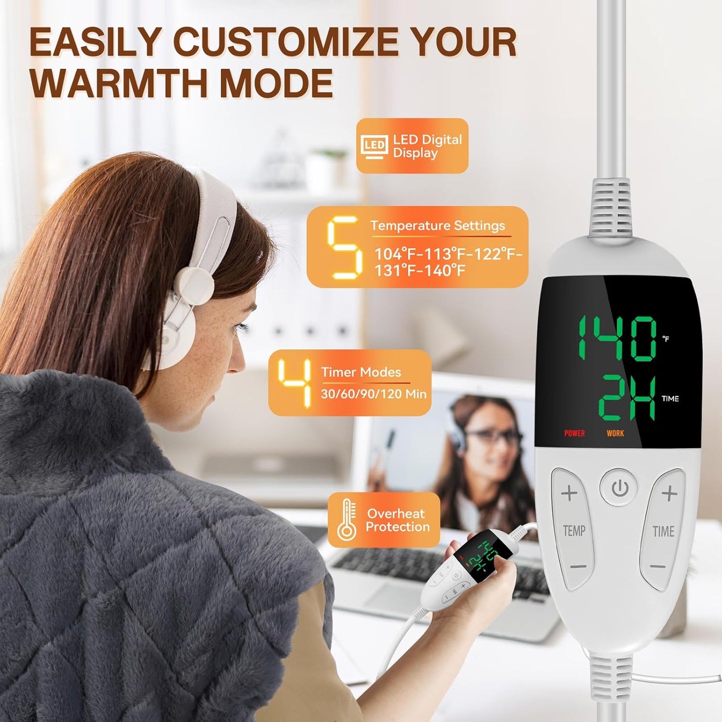 Neck and Shoulder Heating Pad for Pain Relief, XHBDXDP Weighted Neck Heating Pads, 24 x 20″ Neck Heating Pad with Tourmaline Beads, 5 Heat Settings, 4 Auto-Off, Gift for Women