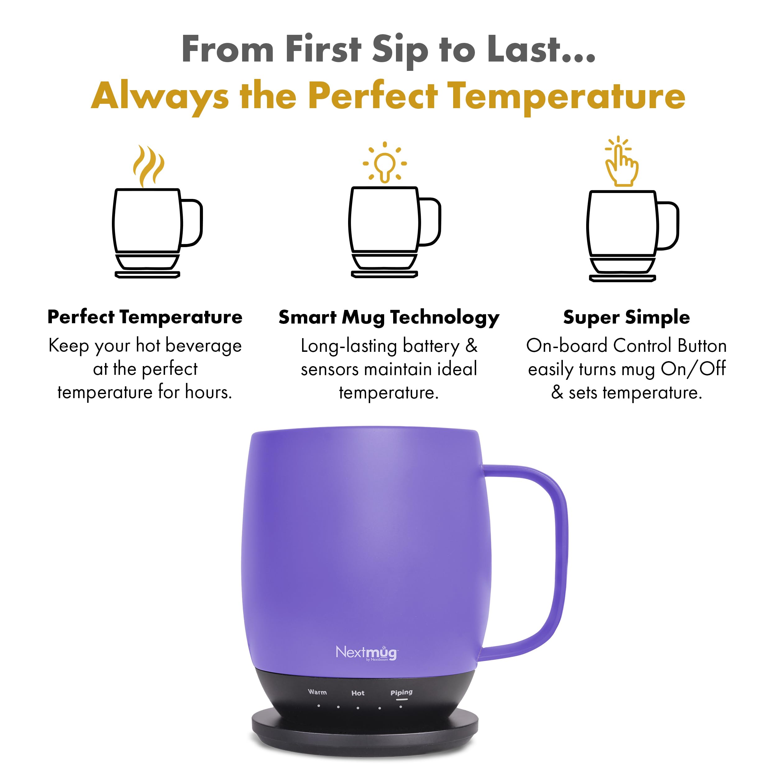 Nextmug - Temperature-Controlled, Self-Heating Coffee Mug (Black - 14 oz.)