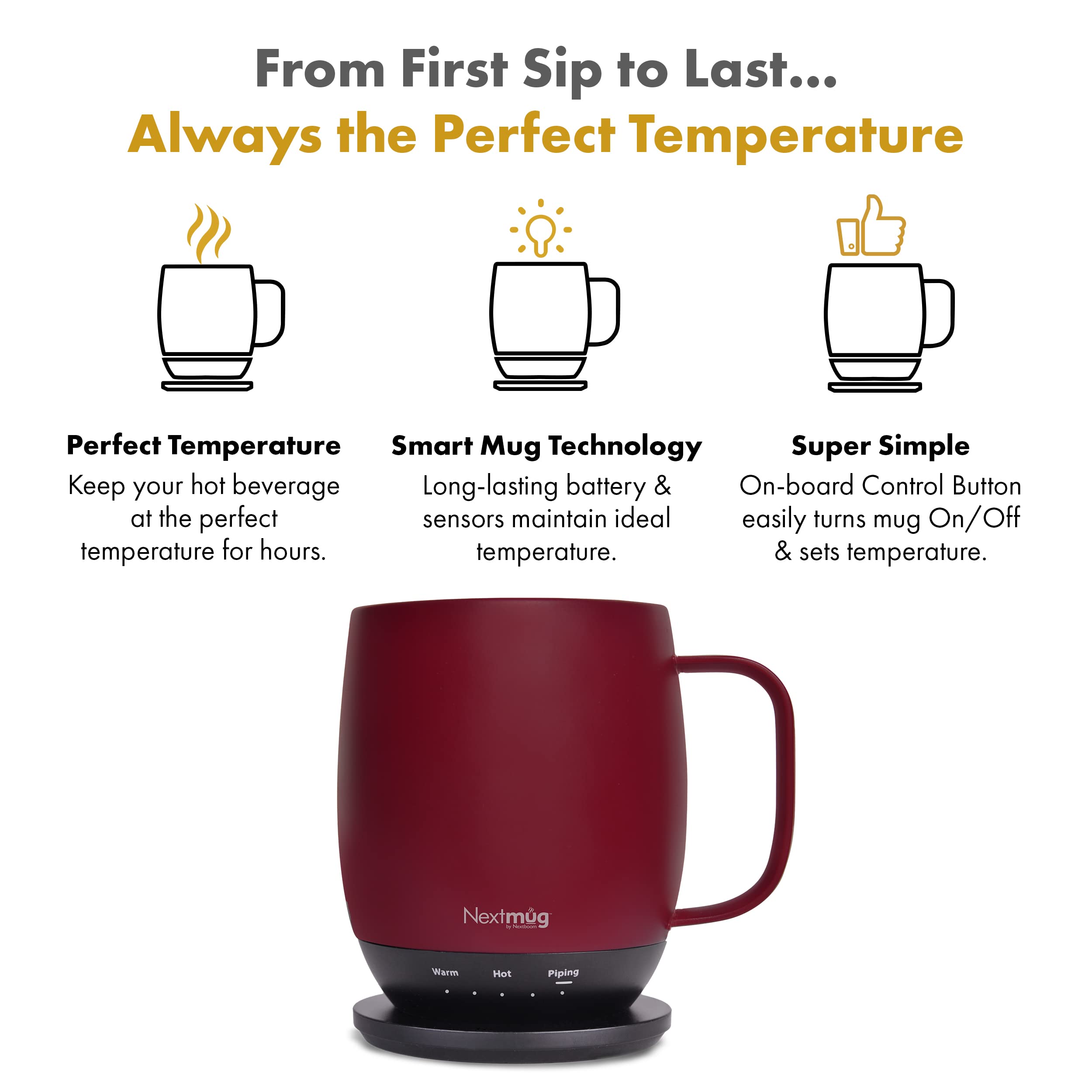 Nextmug - Temperature-Controlled, Self-Heating Coffee Mug (Black - 14 oz.)