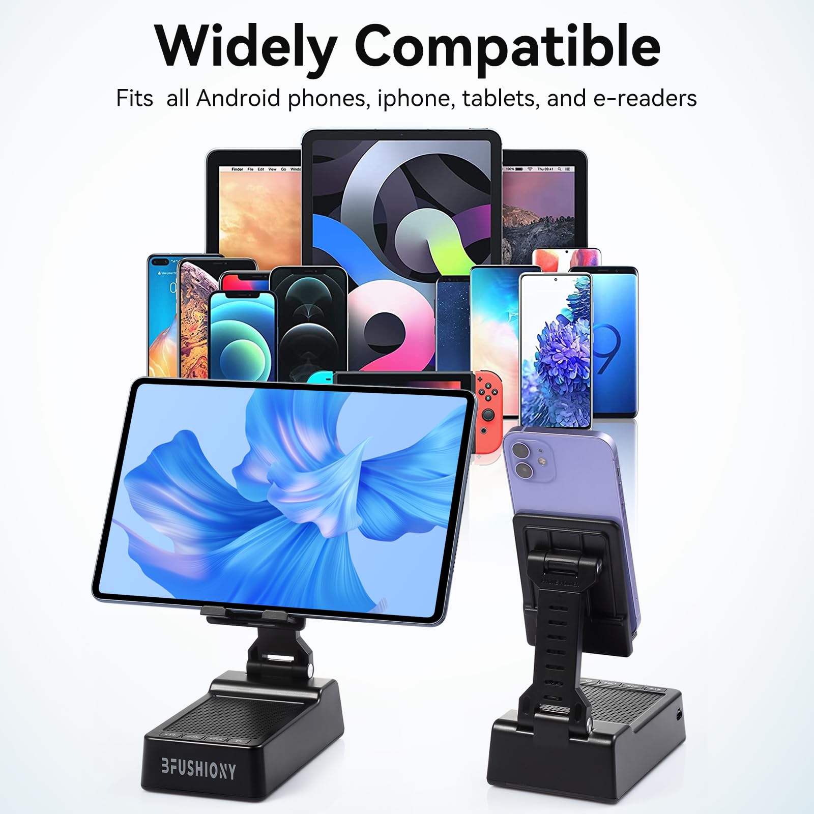 Gifts for Men Women - Cell Phone Stand with Bluetooth Speaker, Phone Holder with Charger (5000mAh), HD Surround Sound for Desk, Stocking Stuffers White Elephant Gift for Adults