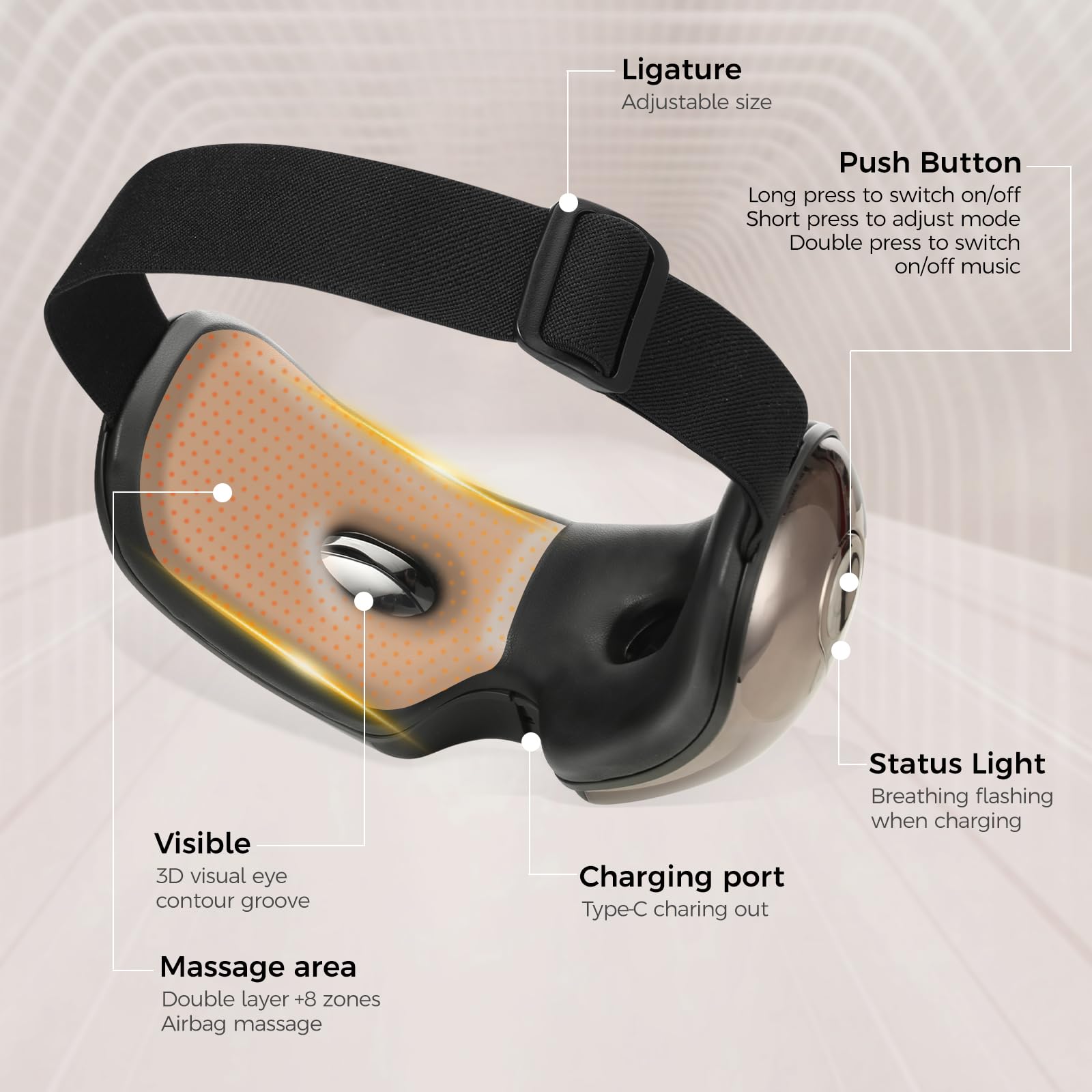 NOWWISH Eye Massager with Heat, Vibration and Bluetooth Music for Migraine Headache Eye Strain Relief, Cordless Heated Eye Mask with 4 Massage Modes, Relaxation -Christmas Gifts for Women Men -White