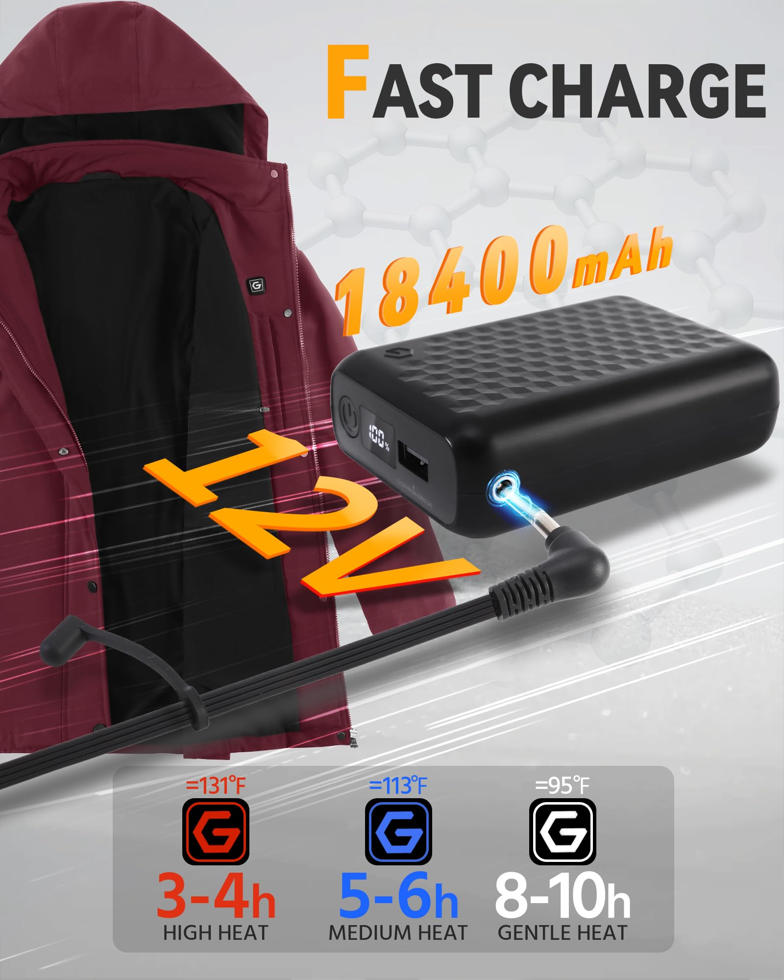 Graphene Women Heated Jacket 12V Fast Charge 18400mAh Large Capacity