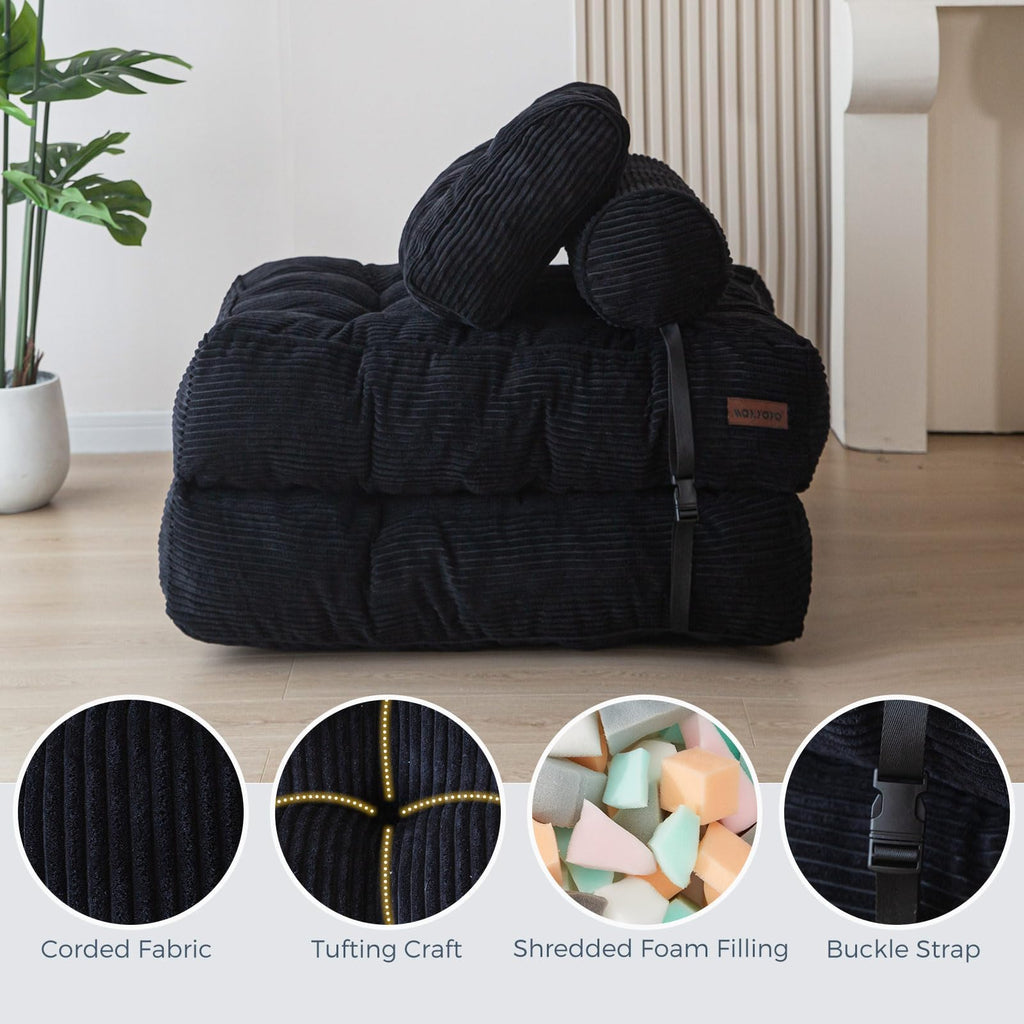 MAXYOYO Folding Sofa Bed, Convertible Sleeper Chair with Pillow Foldable Mattress with Back Support, Portable Fold Out Chair Bed Comfy Floor Sofa Lounge for Living Room Bedroom, Dark Grey, Single