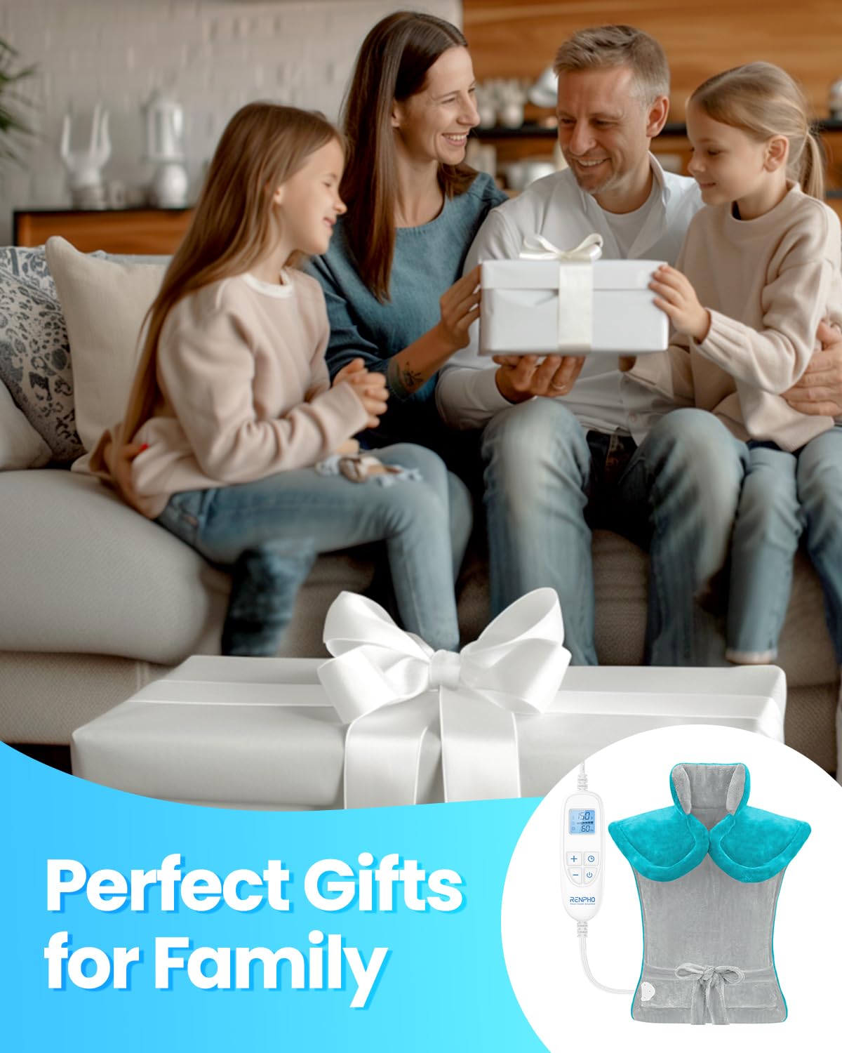 RENPHO Electric Heating Pad for Back, Birthday Christmas Gifts for Women Men Mom Dad Elderly, FSA Eligible Items Only List, Large Heat Pad for Neck Shoulders, 24"x33", ETL Certified, Gray