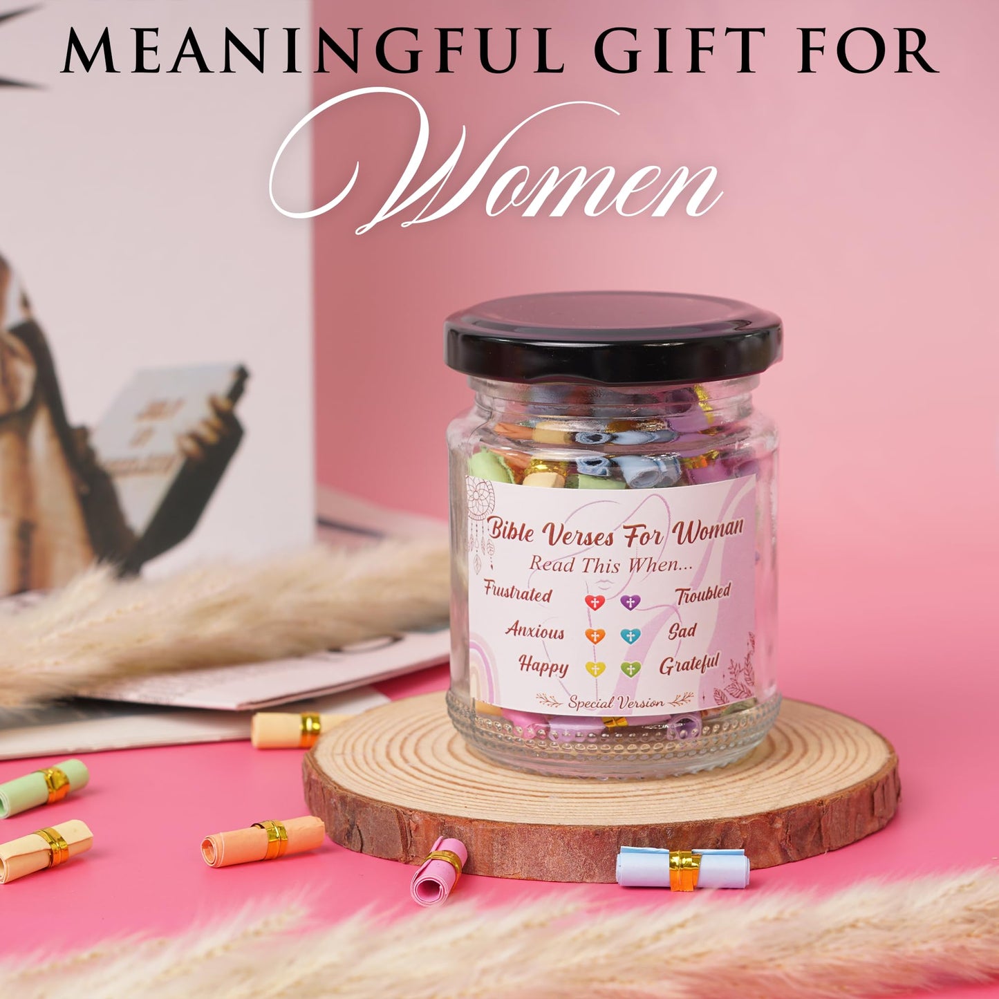Read This When Bible Verses Jar for Daily Encouragement – Christian, Birthday & Christmas Gifts for Women; Great Gift for Mom, White Elephant Gift & Stocking Stuffer for Women