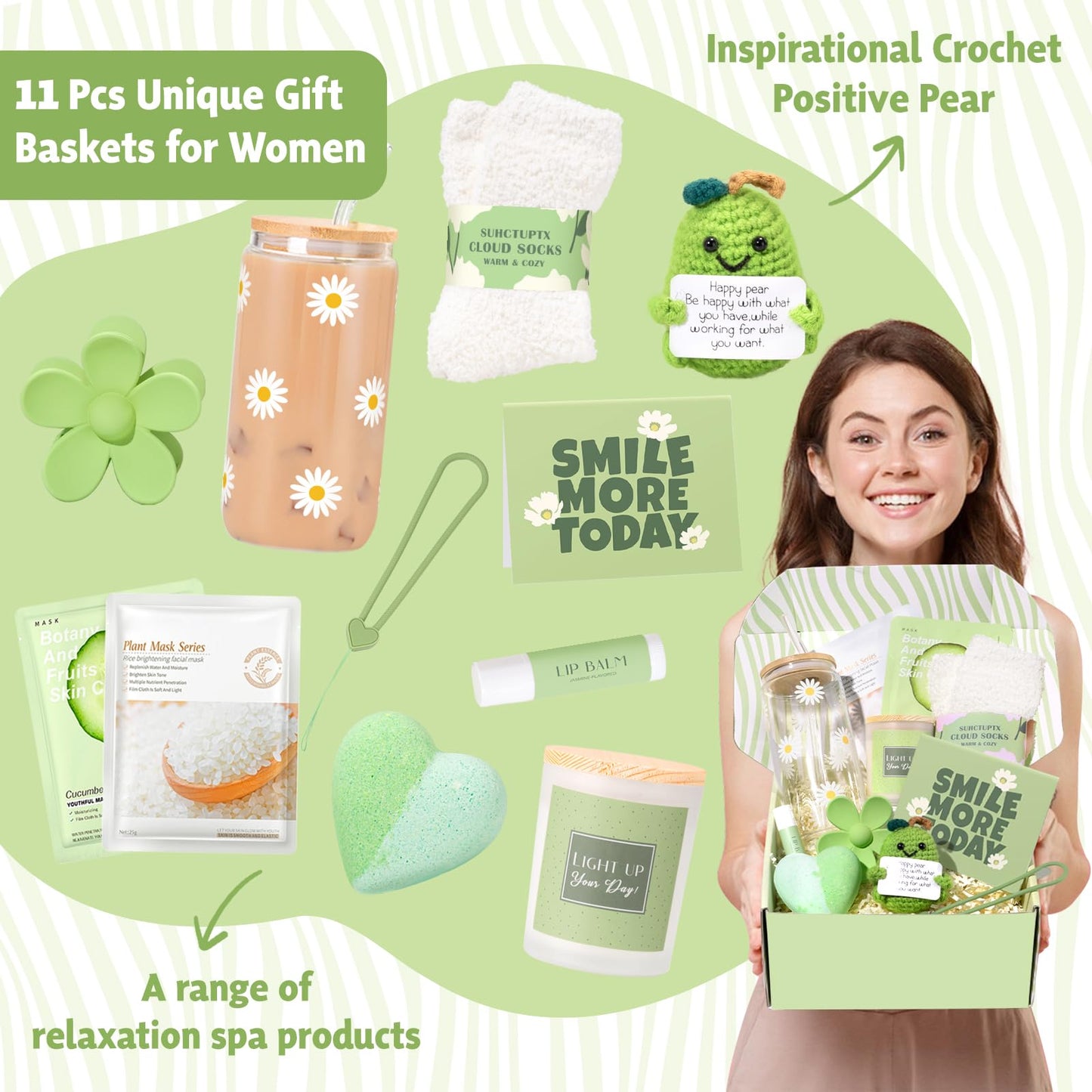 Gift Baskets for Women, 9pcs Unique Happy Birthday Gifts for Women, Best Mothers Day Christmas Gifts Get Well Soon Basket Appreciation Ideas Box w/Tumbler Her Mom Sister Friend Friendship Teacher