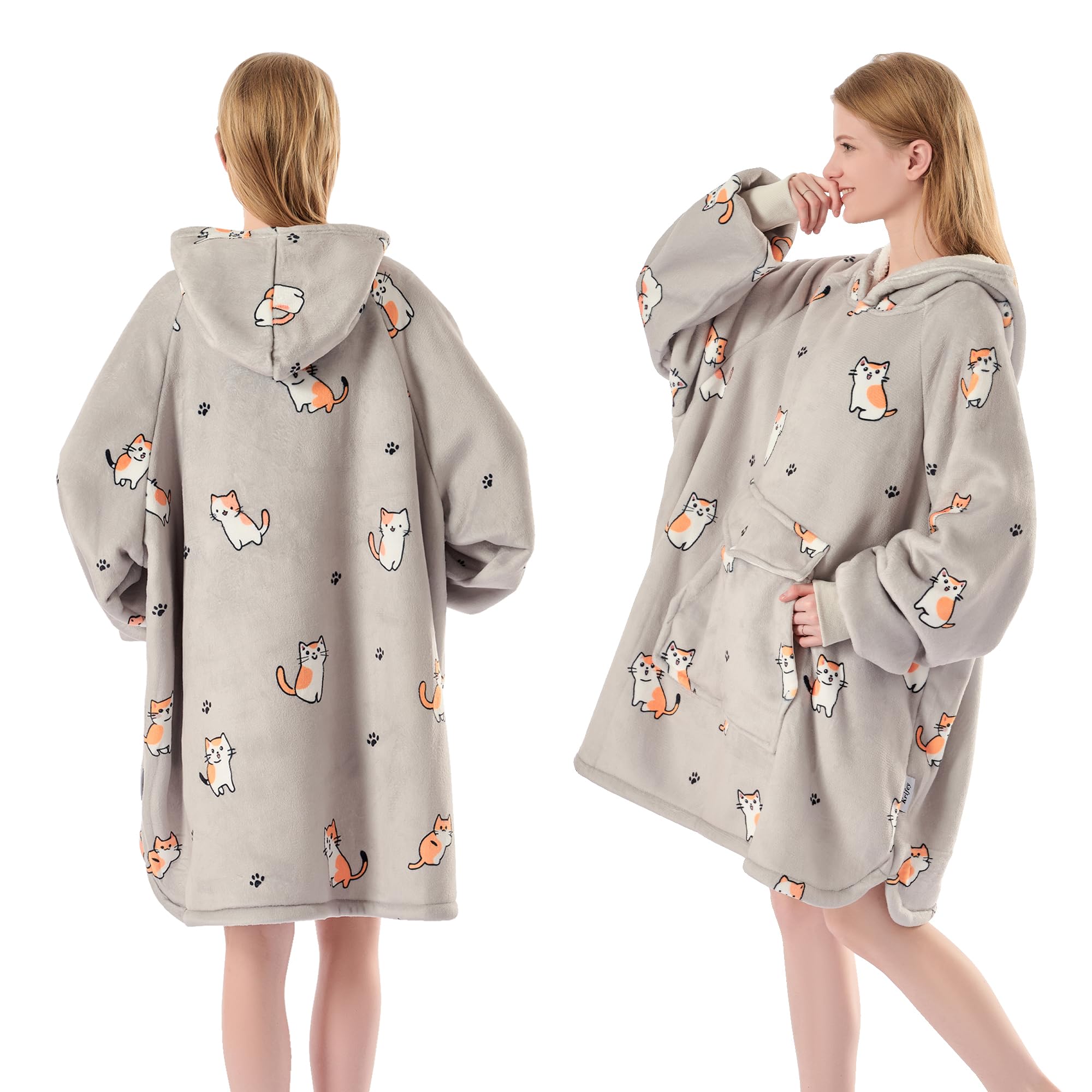 Krifey Wearable Blanket Hoodie, Oversized Sherpa Fleece Sweatshirt with Giant Pocket, Birthday Gifts for Women, Warm Christmas Gift for Mom, Wife, or Girlfriend