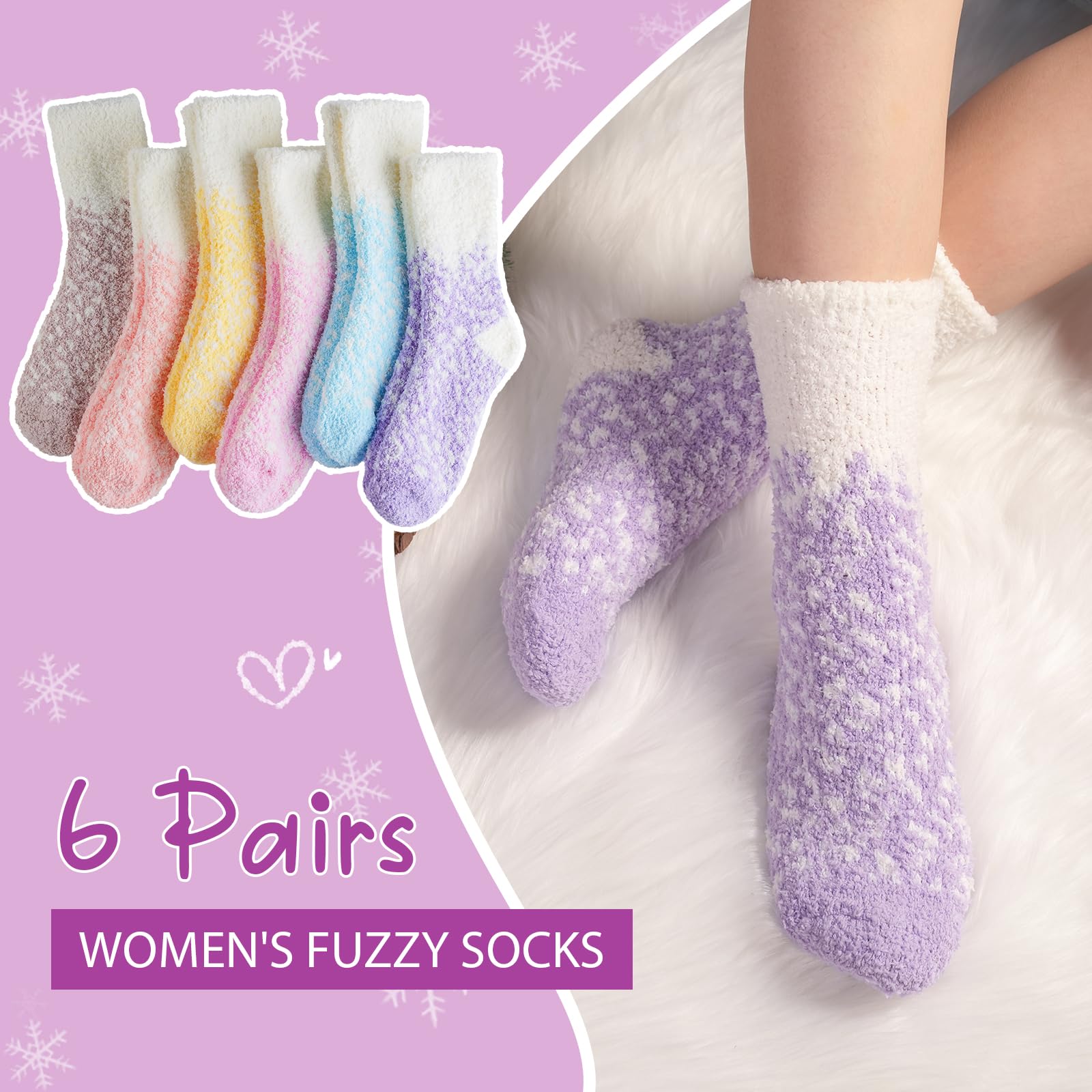 Fuzzy Socks for Women Gifts, Fluffy Cozy Plush Soft Slipper Socks for Fall Winter Christmas Warm Sleeping Home 5/6 Pairs
