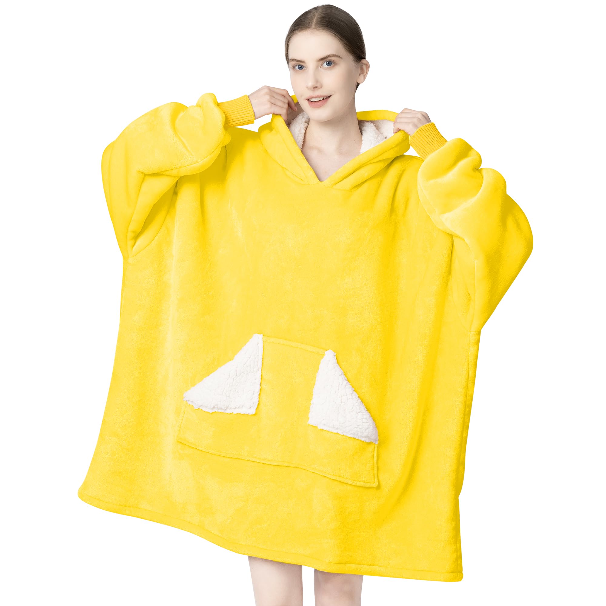 Touchat Wearable Blanket Hoodie, Oversized Sherpa Fleece Sweatshirt Blanket with Giant Hood Pocket and Sleeves for Adult, Warm & Cozy Grey Blanket Gifts for Women