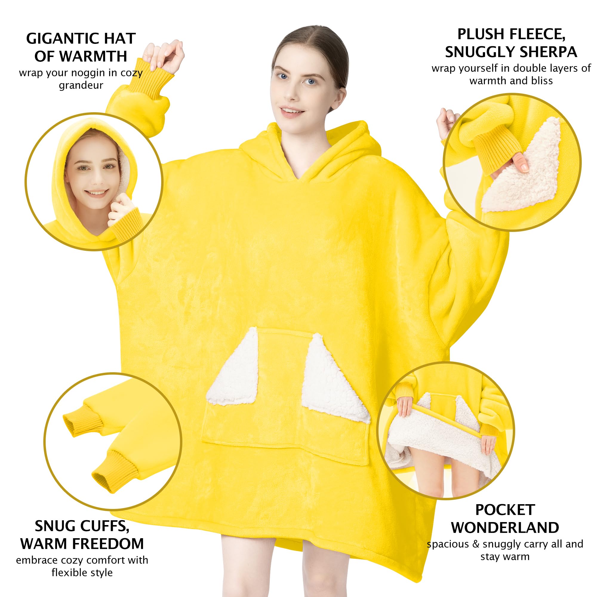 Touchat Wearable Blanket Hoodie, Oversized Sherpa Fleece Sweatshirt Blanket with Giant Hood Pocket and Sleeves for Adult, Warm & Cozy Grey Blanket Gifts for Women