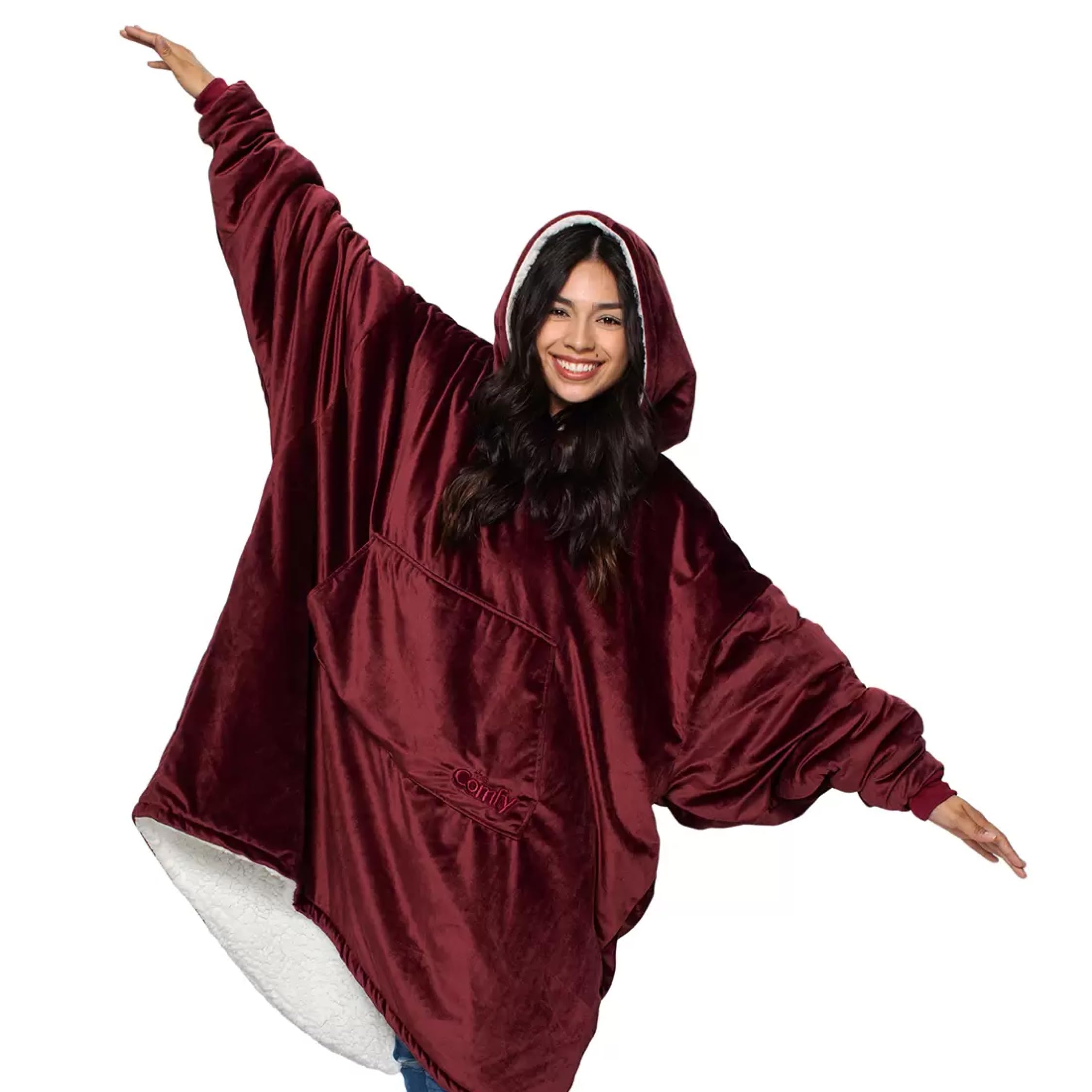 THE COMFY Original | Sherpa Lined Microfiber Fleece Wearable Blanket, Oversized Design with Hood and Pocket from Shark Tank