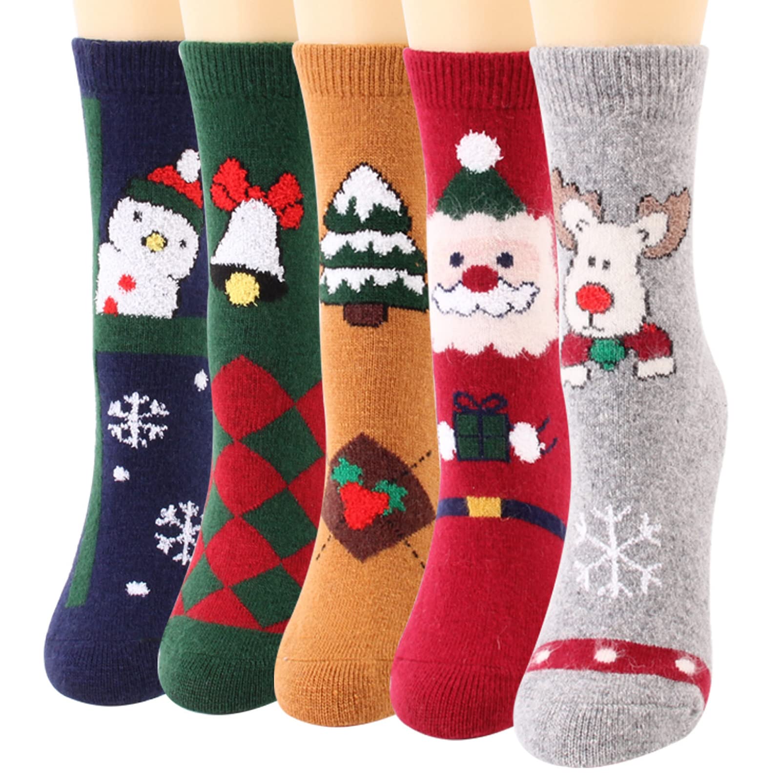 YZKKE 5Pack Womens Vintage Winter Soft Warm Thick Cold Knit Wool Crew Socks, Multicolor, free size