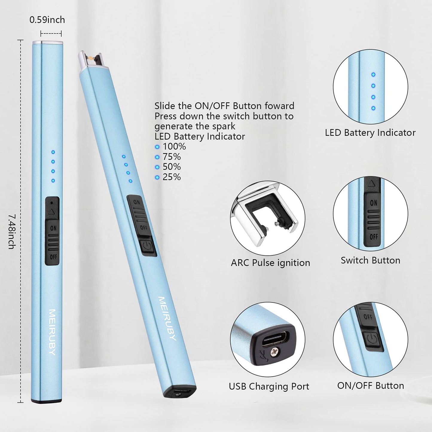 MEIRUBY Electric Candle Lighter, Christmas Stocking Stuffers Gifts for Women Mom Men Wife Sister, USB Arc Rechargeable Windproof Long Lighter for Candle BBQ Housewarming Birthday Gifts Idals