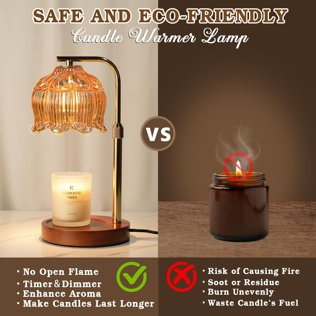 Flower Candle Warmer Lamp with Timer, Dimmable Candle Lamp Warmer, Christmas Birthday Gift for Women Mom, House Warming for New Home Decor, Lotus Wax Melt Warmer for Jar Candles