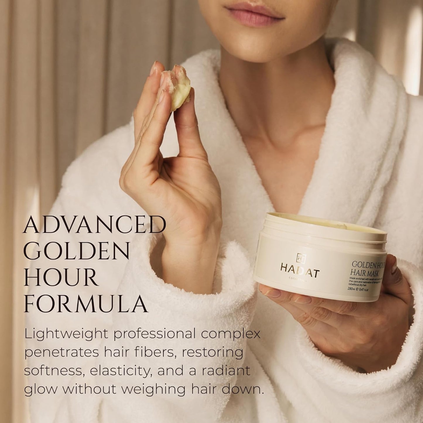 HADAT Golden Hour Express HAIR MASK – Premium Professional Hair Treatment with Pearl Powder – Hydration for Dry Damaged Hair – Nourishing Oils – Split Ends – Salon Quality – Made in Israel, 9.47 Fl Oz