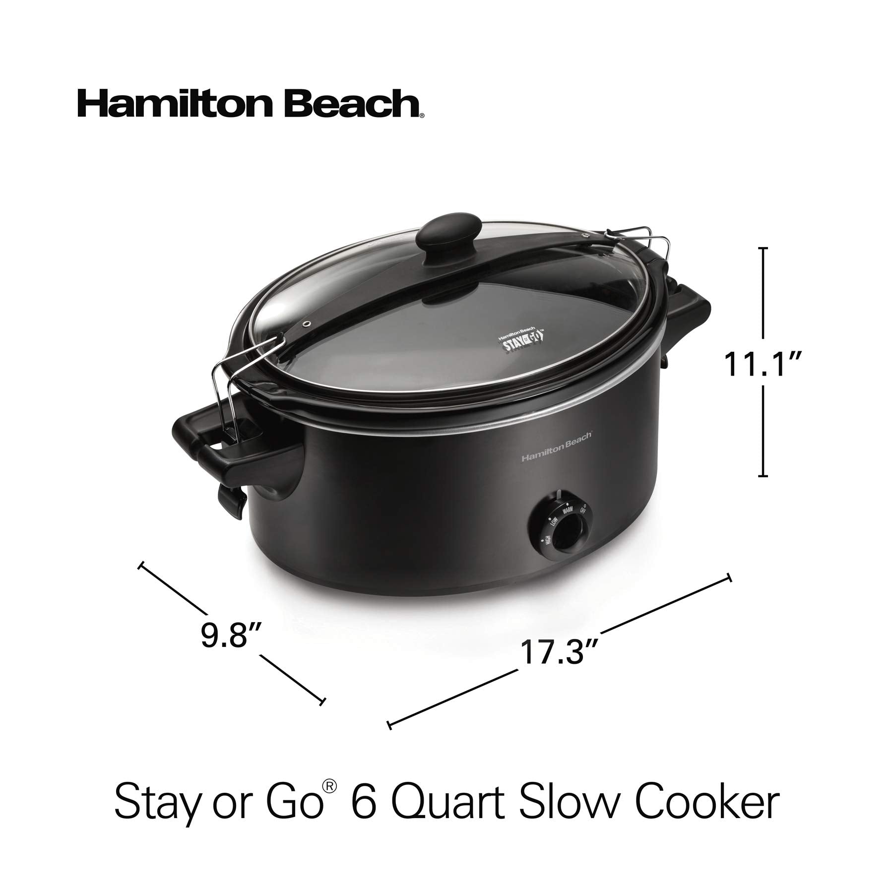 Hamilton Beach Slow Cooker, Extra Large 10 Quart, Stay or Go Portable With Lid Lock, Dishwasher Safe Crock, Black (33195)