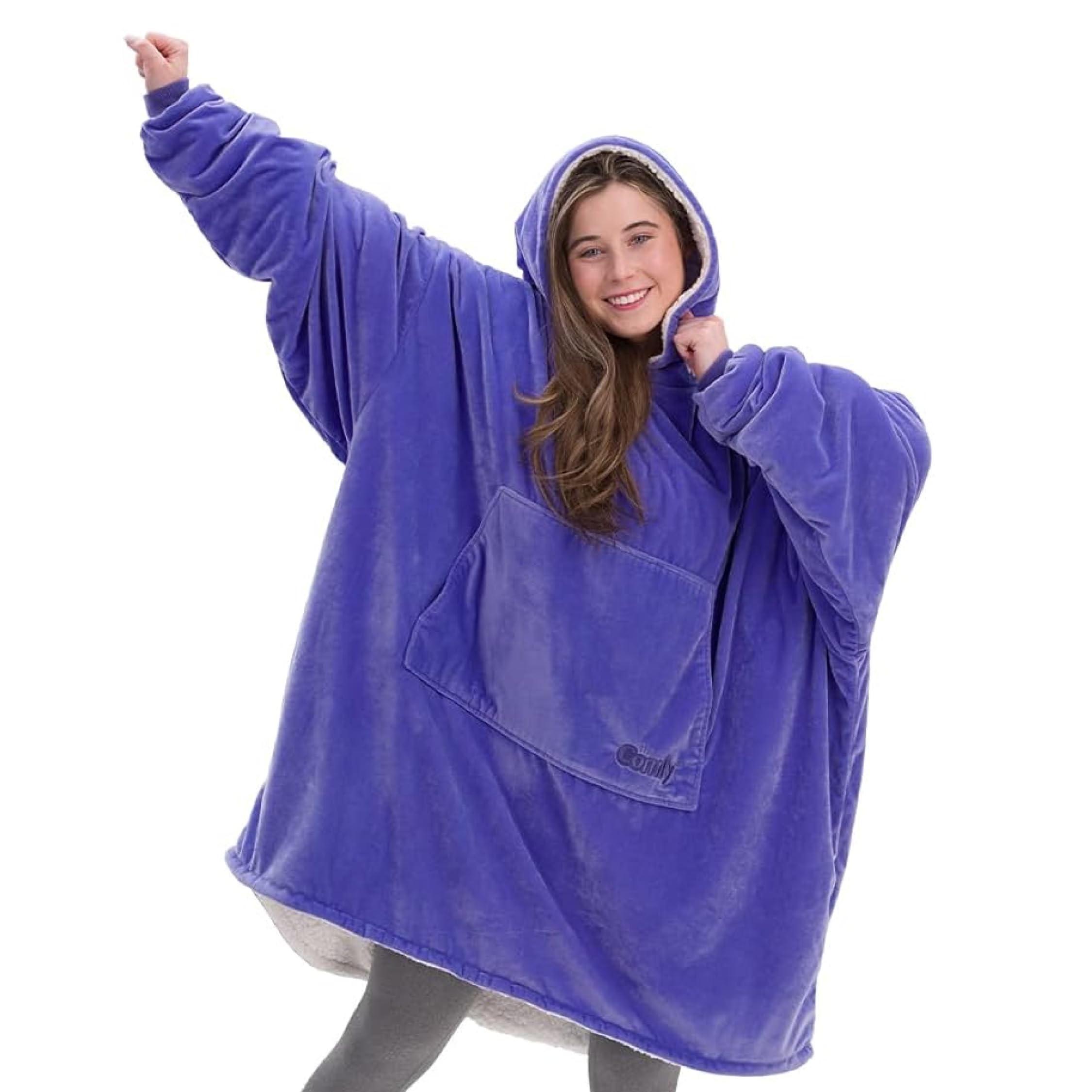 THE COMFY Original | Sherpa Lined Microfiber Fleece Wearable Blanket, Oversized Design with Hood and Pocket from Shark Tank