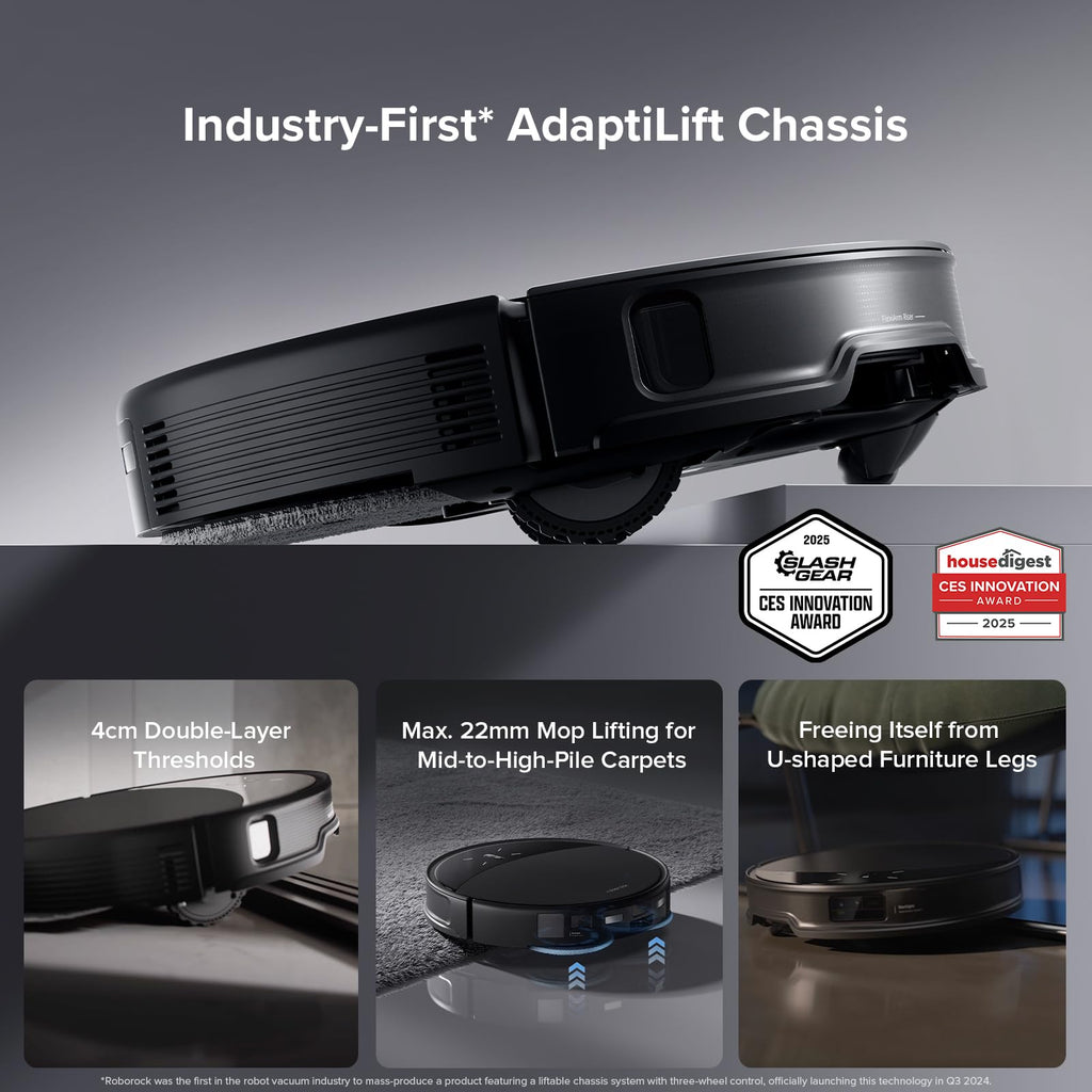 roborock Saros 10R Robot Vacuum and Mop, 22,000 Pa Suction, Zero-Tangling, 3.14’’ Ultra Slim, FlexiArm Riser Technology for Carpet & Floor, Corner & Edge Cleaning, Self-Emptying, Hot Air Drying, Black