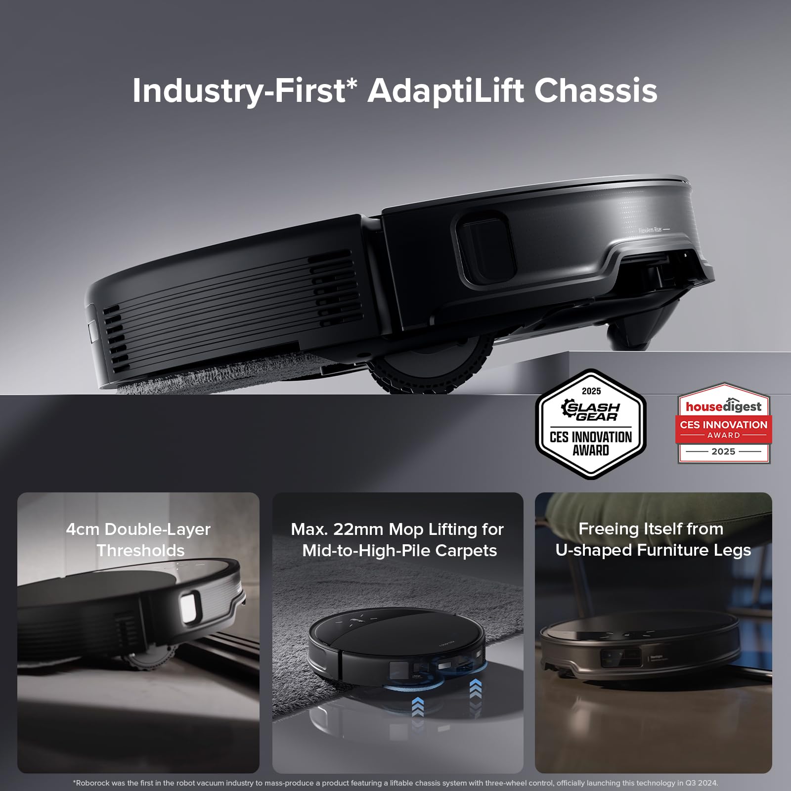 roborock Saros 10R Robot Vacuum and Mop, 22,000 Pa Suction, Zero-Tangling, 3.14’’ Ultra Slim, FlexiArm Riser Technology for Carpet & Floor, Corner & Edge Cleaning, Self-Emptying, Hot Air Drying, Black