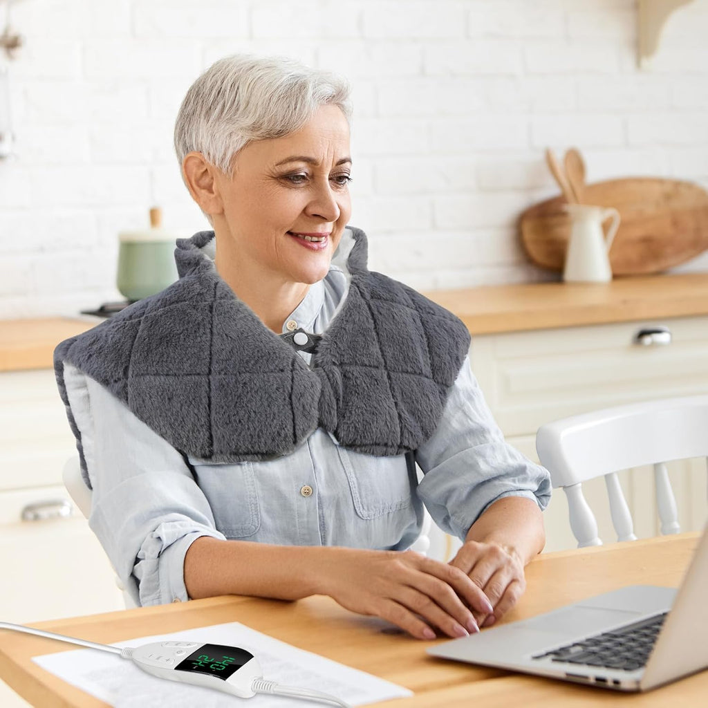 Neck and Shoulder Heating Pad for Pain Relief, XHBDXDP Weighted Neck Heating Pads, 24 x 20″ Neck Heating Pad with Tourmaline Beads, 5 Heat Settings, 4 Auto-Off, Gift for Women