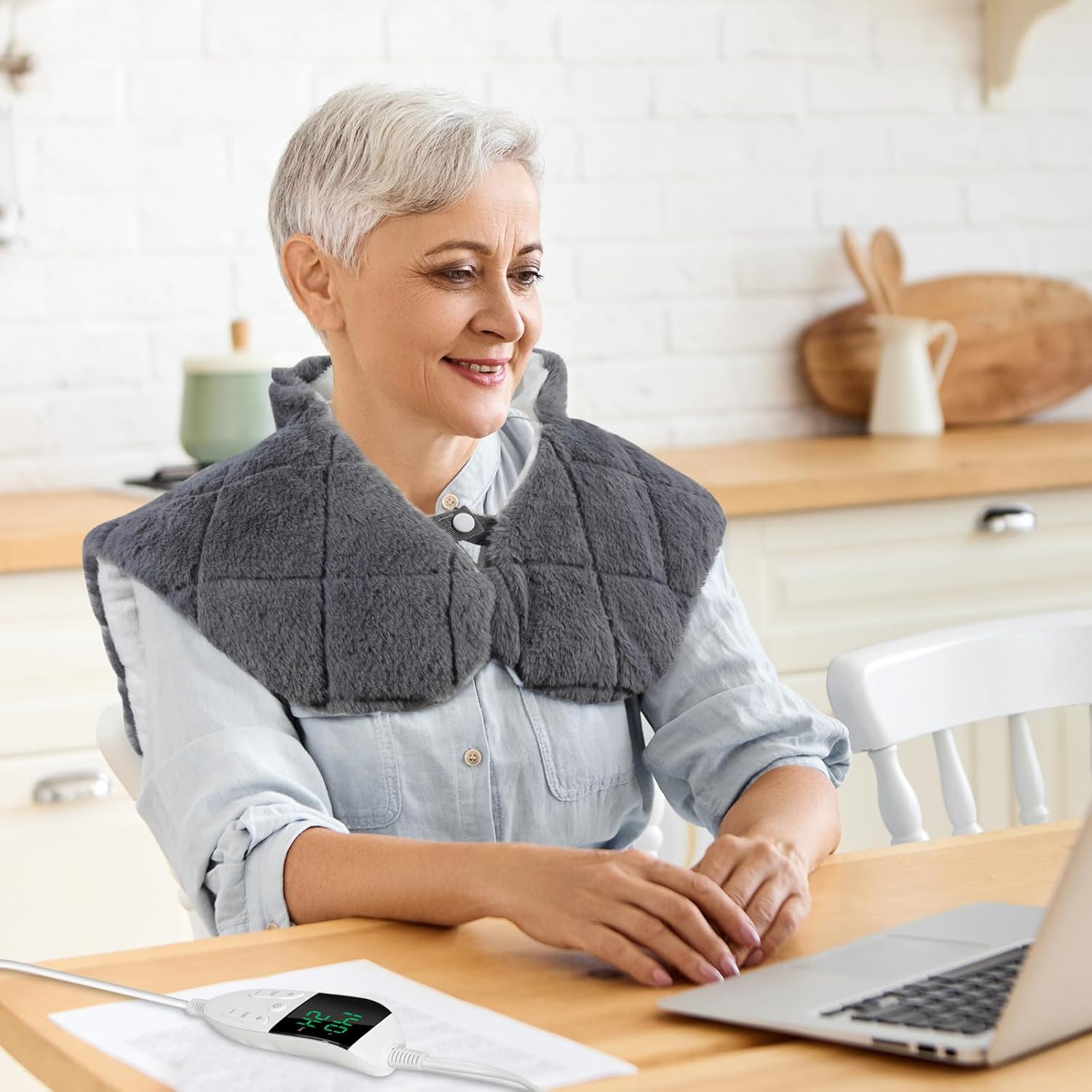 Neck and Shoulder Heating Pad for Pain Relief, XHBDXDP Weighted Neck Heating Pads, 24 x 20″ Neck Heating Pad with Tourmaline Beads, 5 Heat Settings, 4 Auto-Off, Gift for Women