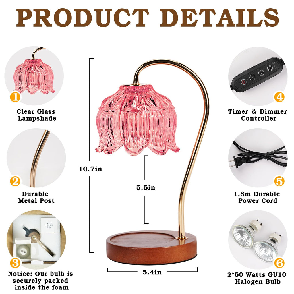 Flower Candle Warmer Lamp with Timer, Dimmable Candle Lamp Warmer, Christmas Birthday Gift for Women Mom, House Warming for New Home Decor, Lotus Wax Melt Warmer for Jar Candles