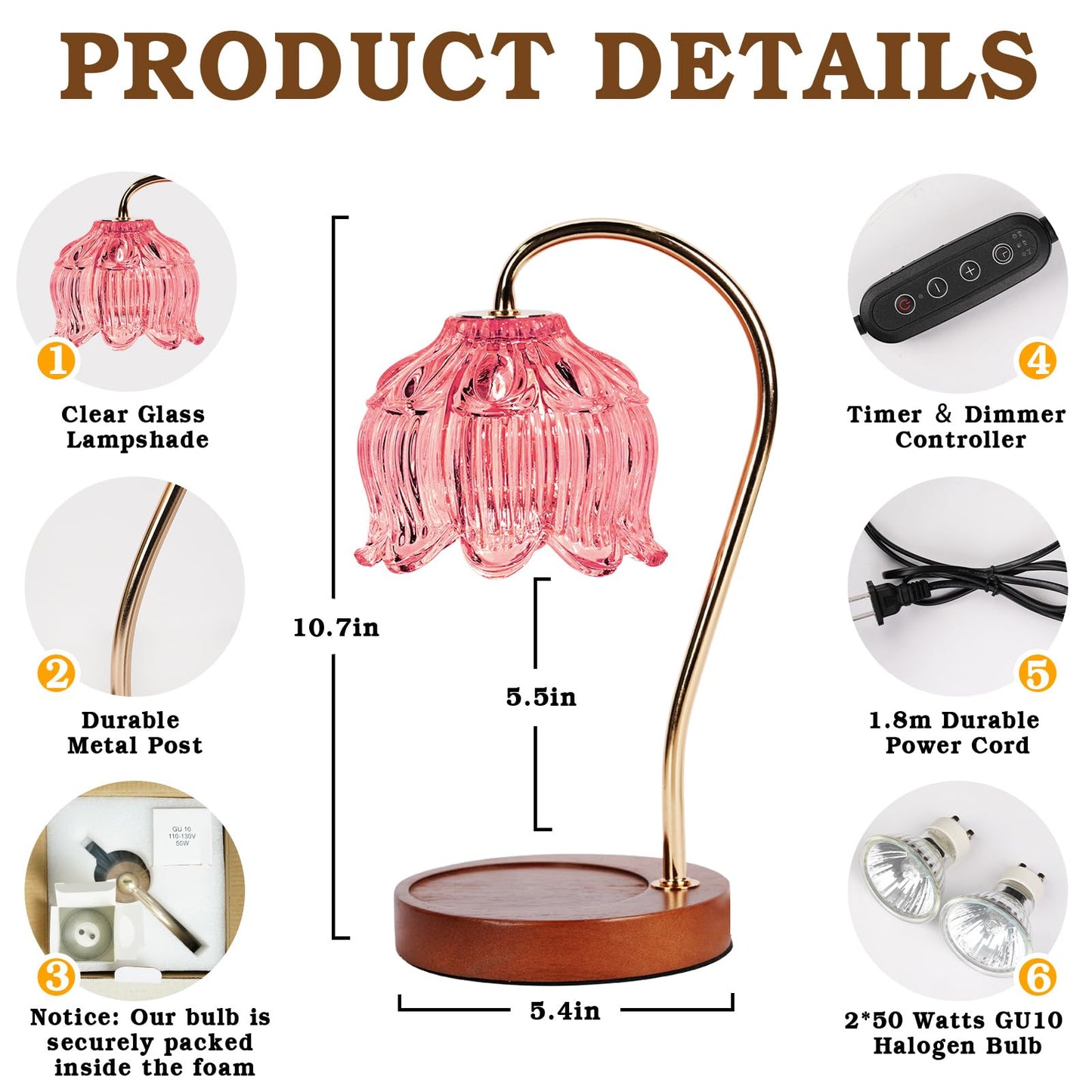 Flower Candle Warmer Lamp with Timer, Dimmable Candle Lamp Warmer, Christmas Birthday Gift for Women Mom, House Warming for New Home Decor, Lotus Wax Melt Warmer for Jar Candles