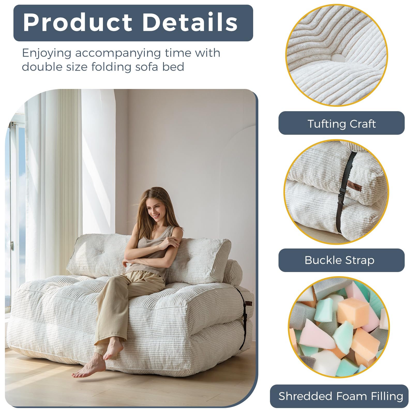 MAXYOYO Folding Sofa Bed, Convertible Sleeper Chair with Pillow Foldable Mattress with Back Support, Portable Fold Out Chair Bed Comfy Floor Sofa Lounge for Living Room Bedroom, Dark Grey, Single