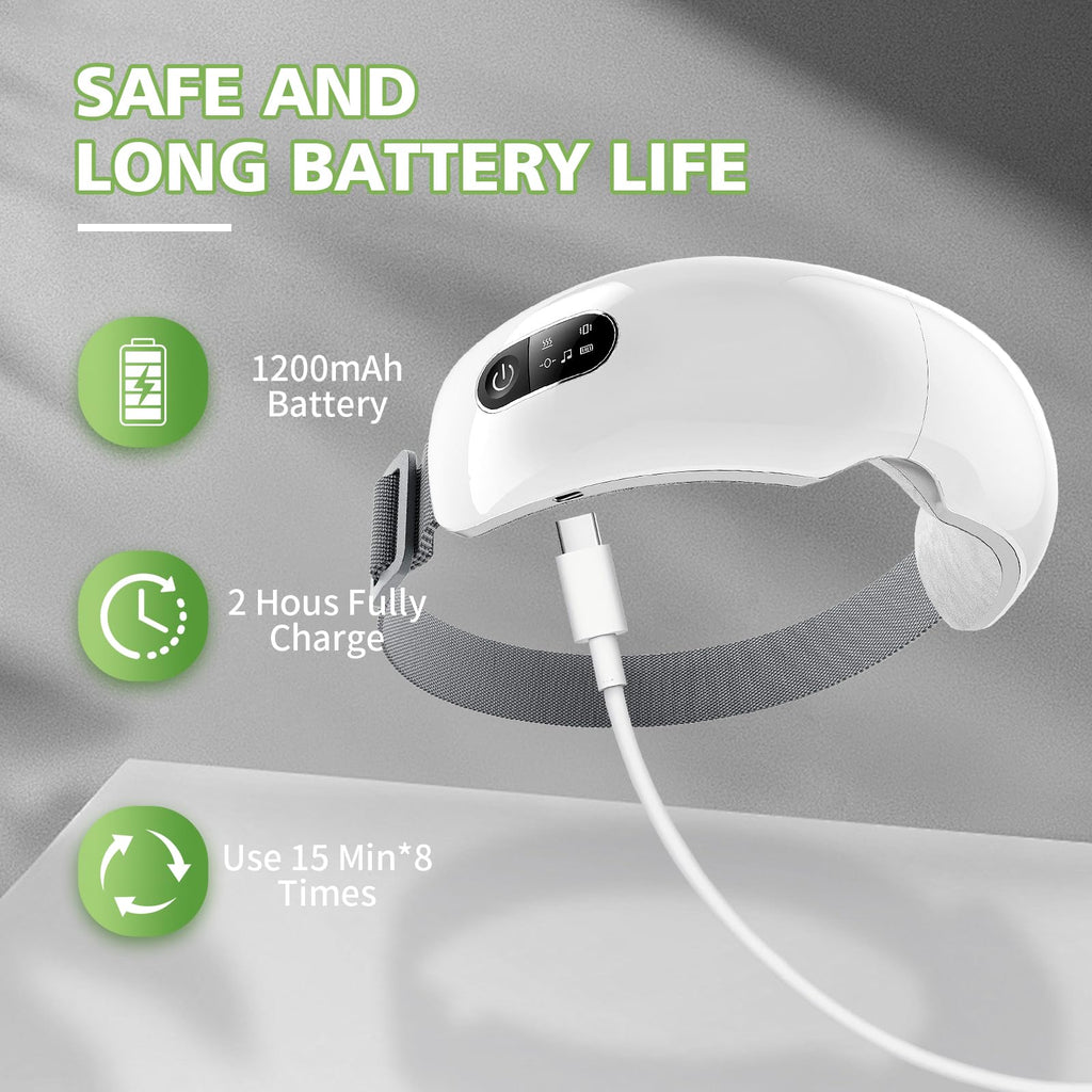 NOWWISH Eye Massager with Heat, Vibration and Bluetooth Music for Migraine Headache Eye Strain Relief, Cordless Heated Eye Mask with 4 Massage Modes, Relaxation -Christmas Gifts for Women Men -White