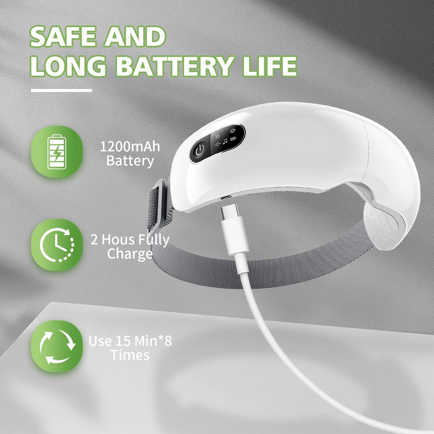 NOWWISH Eye Massager with Heat, Vibration and Bluetooth Music for Migraine Headache Eye Strain Relief, Cordless Heated Eye Mask with 4 Massage Modes, Relaxation -Christmas Gifts for Women Men -White