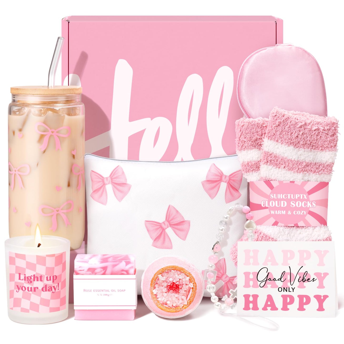 Gift Baskets for Women, 9pcs Unique Happy Birthday Gifts for Women, Best Mothers Day Christmas Gifts Get Well Soon Basket Appreciation Ideas Box w/Tumbler Her Mom Sister Friend Friendship Teacher