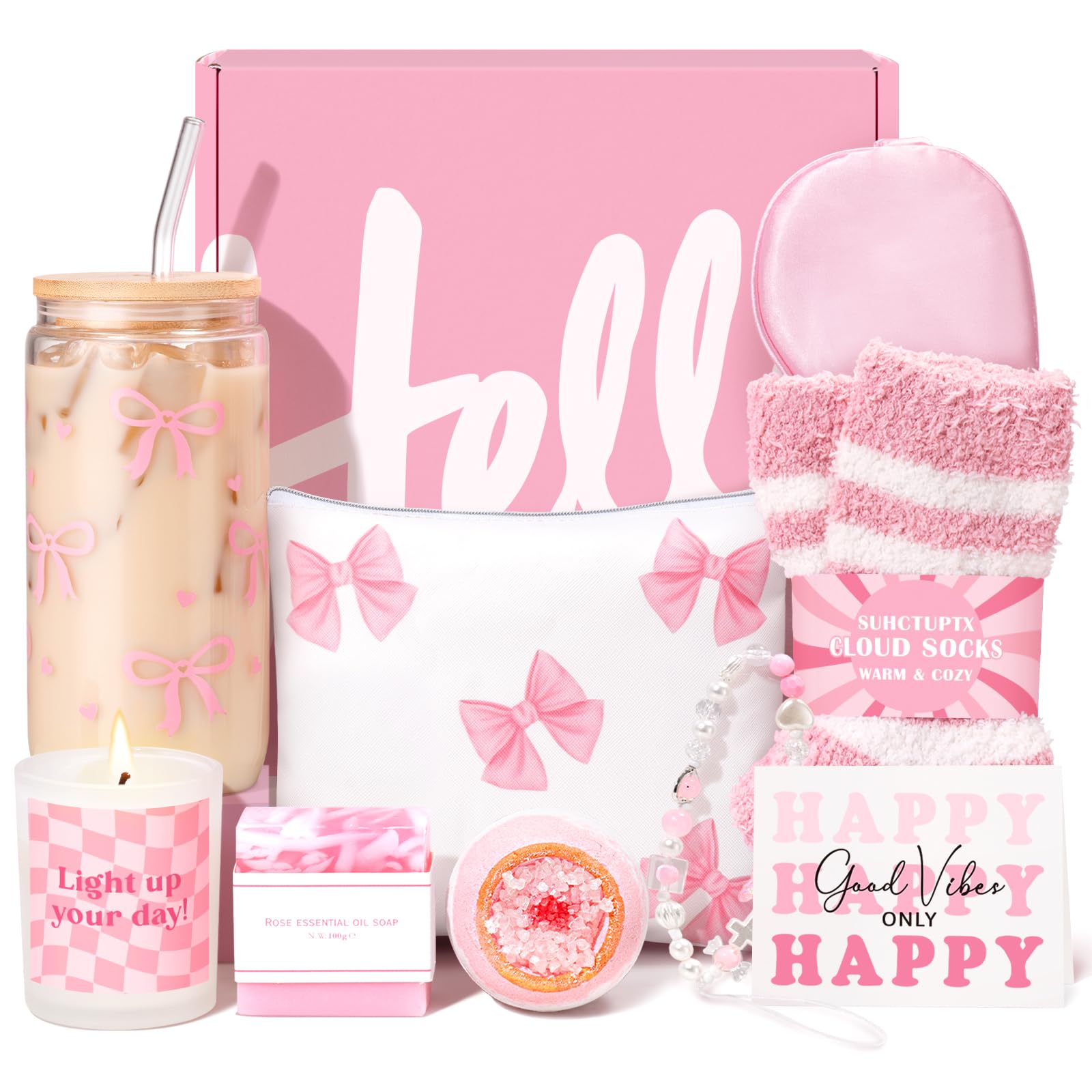 Gift Baskets for Women, 9pcs Unique Happy Birthday Gifts for Women, Best Mothers Day Christmas Gifts Get Well Soon Basket Appreciation Ideas Box w/Tumbler Her Mom Sister Friend Friendship Teacher