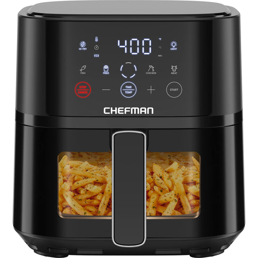 Chefman Air Fryer – 4 QT Compact Airfryer for Quick & Easy Meals in Minutes, Features Hi-Fry Technology for Extra Crisp, Touchscreen Controls with 4 Presets, Nonstick & Dishwasher Safe Basket - Black