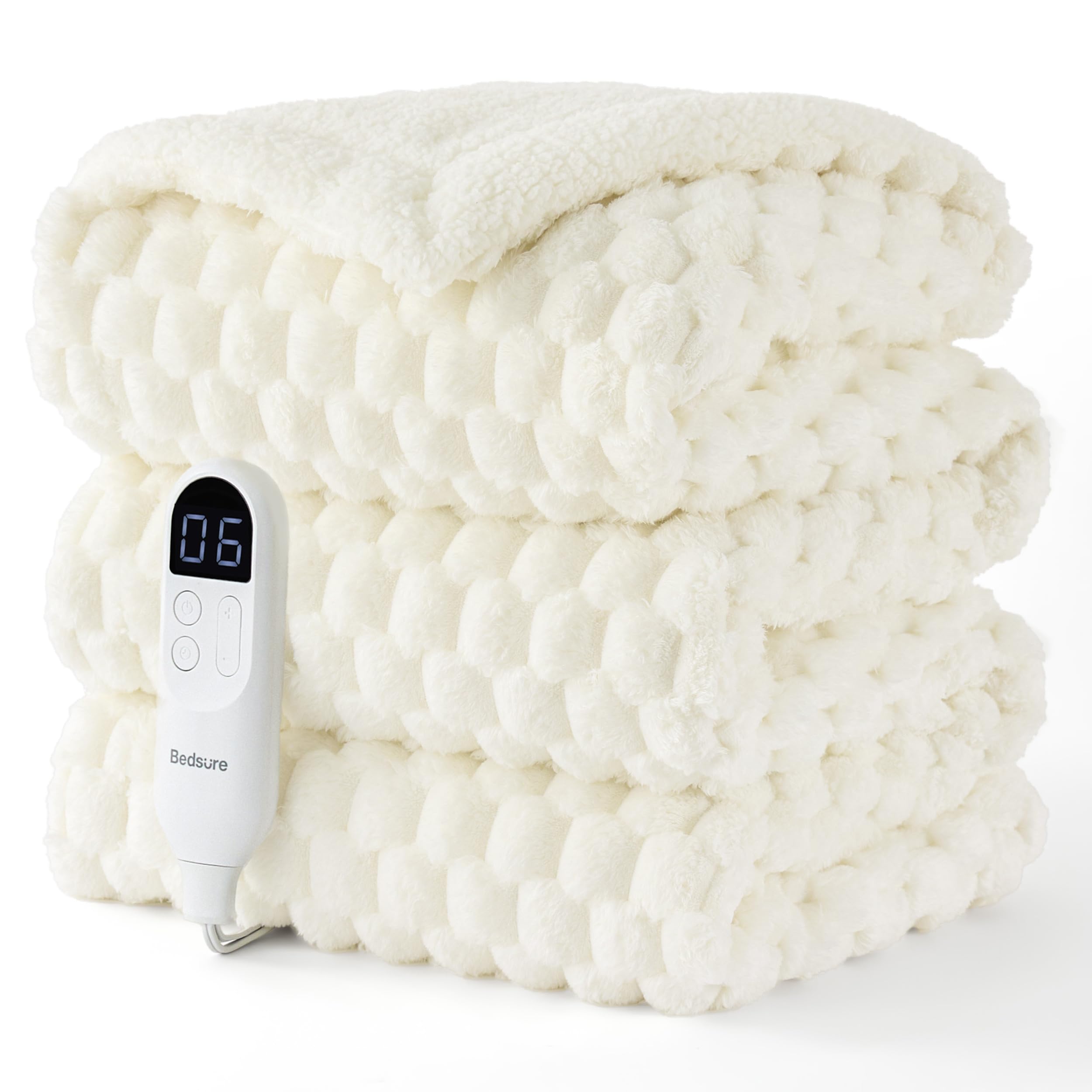 Bedsure GentleSoft Heated Blanket Electric Throw - Soft Ribbed Flannel Electric Blanket, Heating with 4 Time Settings, 6 Heat Levels, 3 hrs Timer Auto Shut Off, Gifts for Grandma (50x60 inches, Grey)