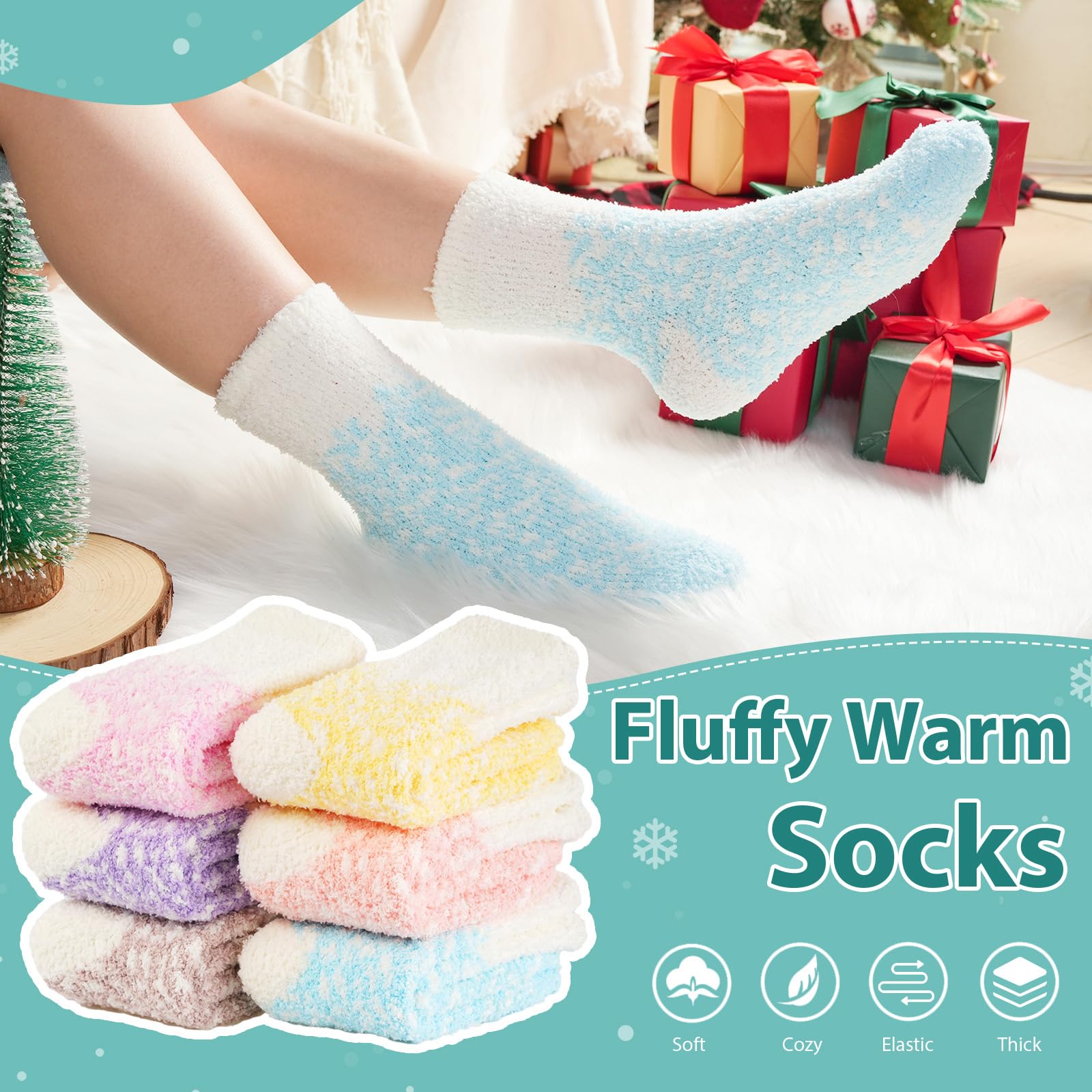 Fuzzy Socks for Women Gifts, Fluffy Cozy Plush Soft Slipper Socks for Fall Winter Christmas Warm Sleeping Home 5/6 Pairs