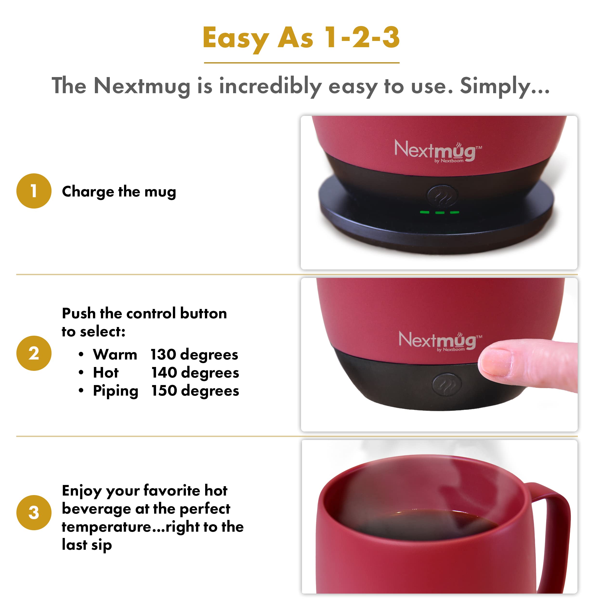 Nextmug - Temperature-Controlled, Self-Heating Coffee Mug (Black - 14 oz.)