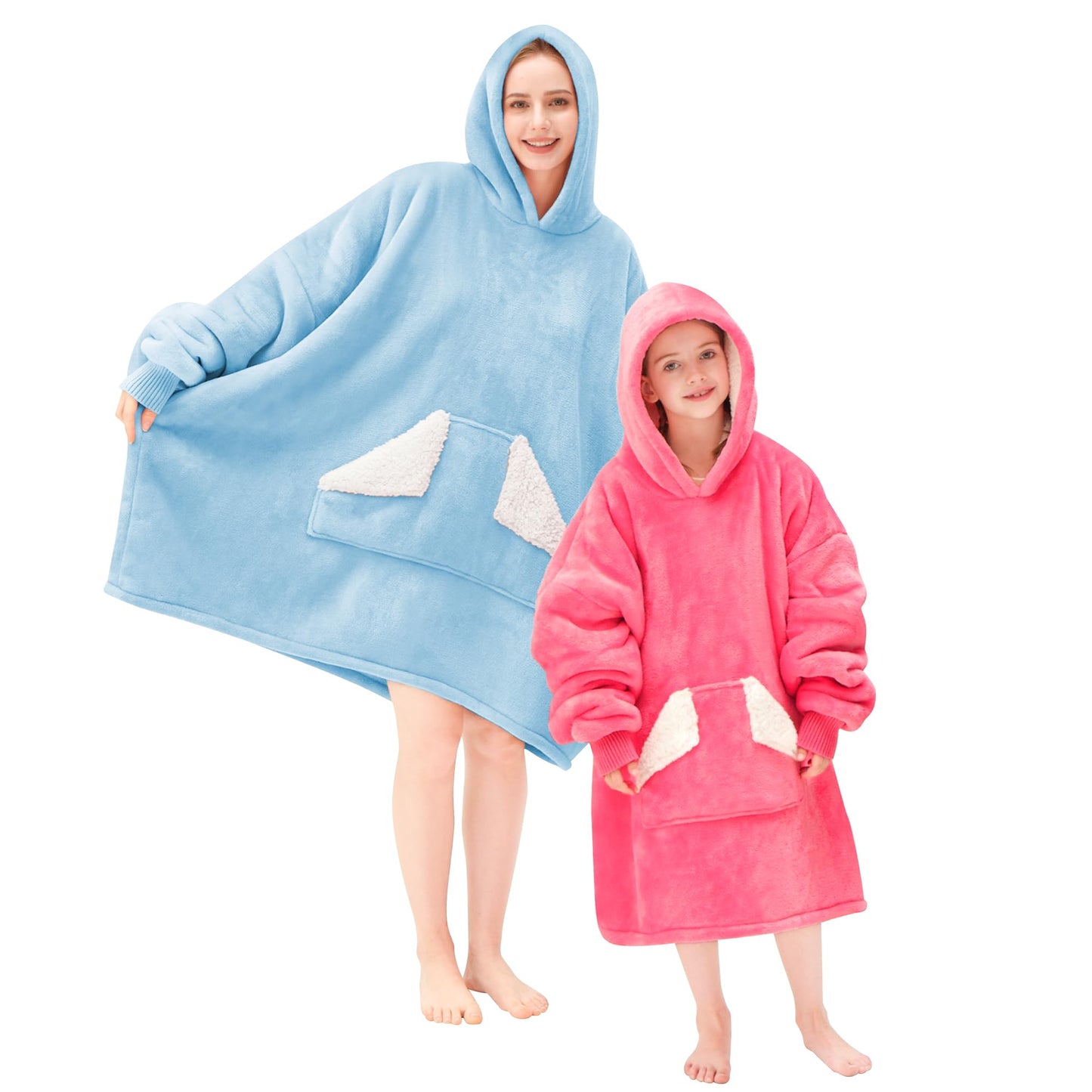 Touchat Wearable Blanket Hoodie, Oversized Sherpa Fleece Sweatshirt Blanket with Giant Hood Pocket and Sleeves for Adult, Warm & Cozy Grey Blanket Gifts for Women