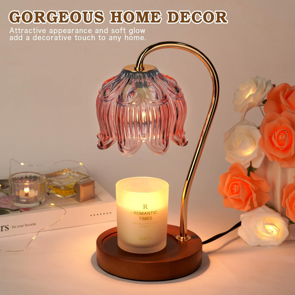 Flower Candle Warmer Lamp with Timer, Dimmable Candle Lamp Warmer, Christmas Birthday Gift for Women Mom, House Warming for New Home Decor, Lotus Wax Melt Warmer for Jar Candles