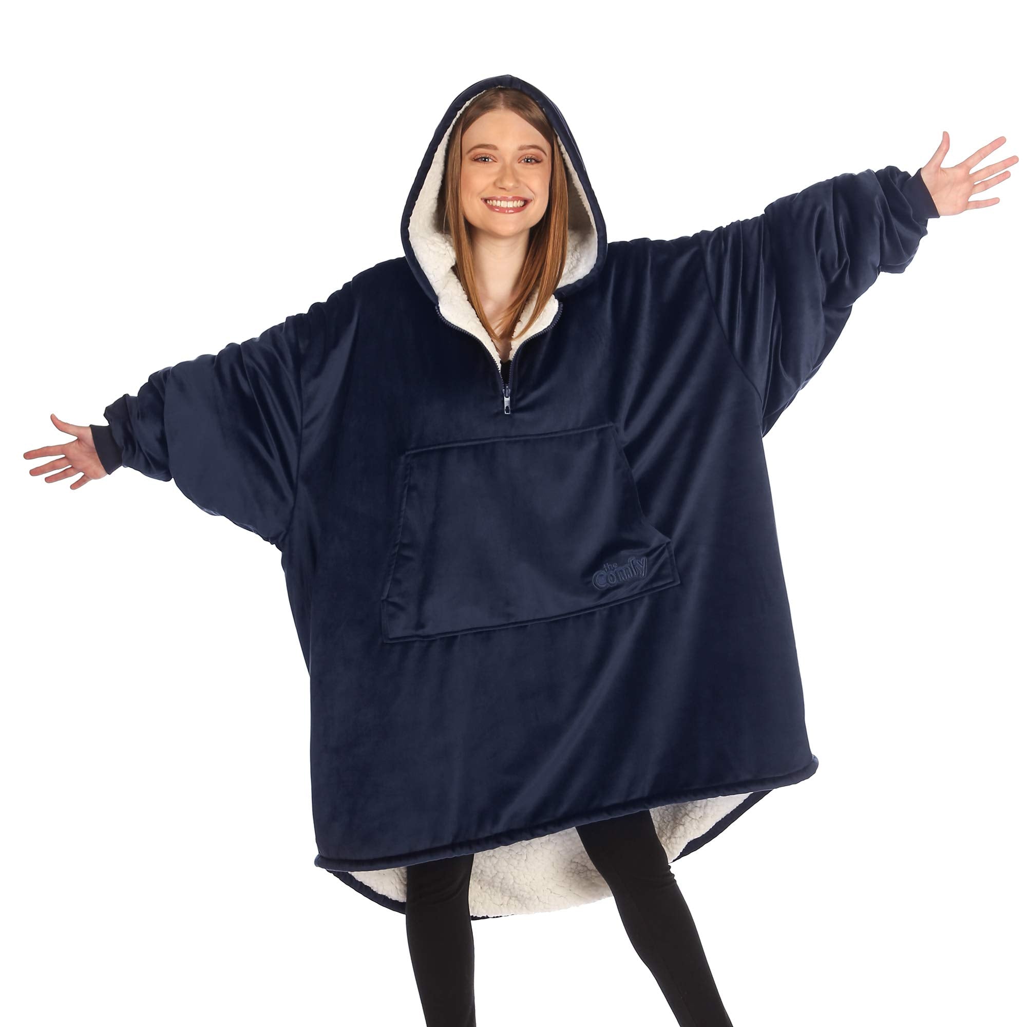 THE COMFY Original | Sherpa Lined Microfiber Fleece Wearable Blanket, Oversized Design with Hood and Pocket from Shark Tank