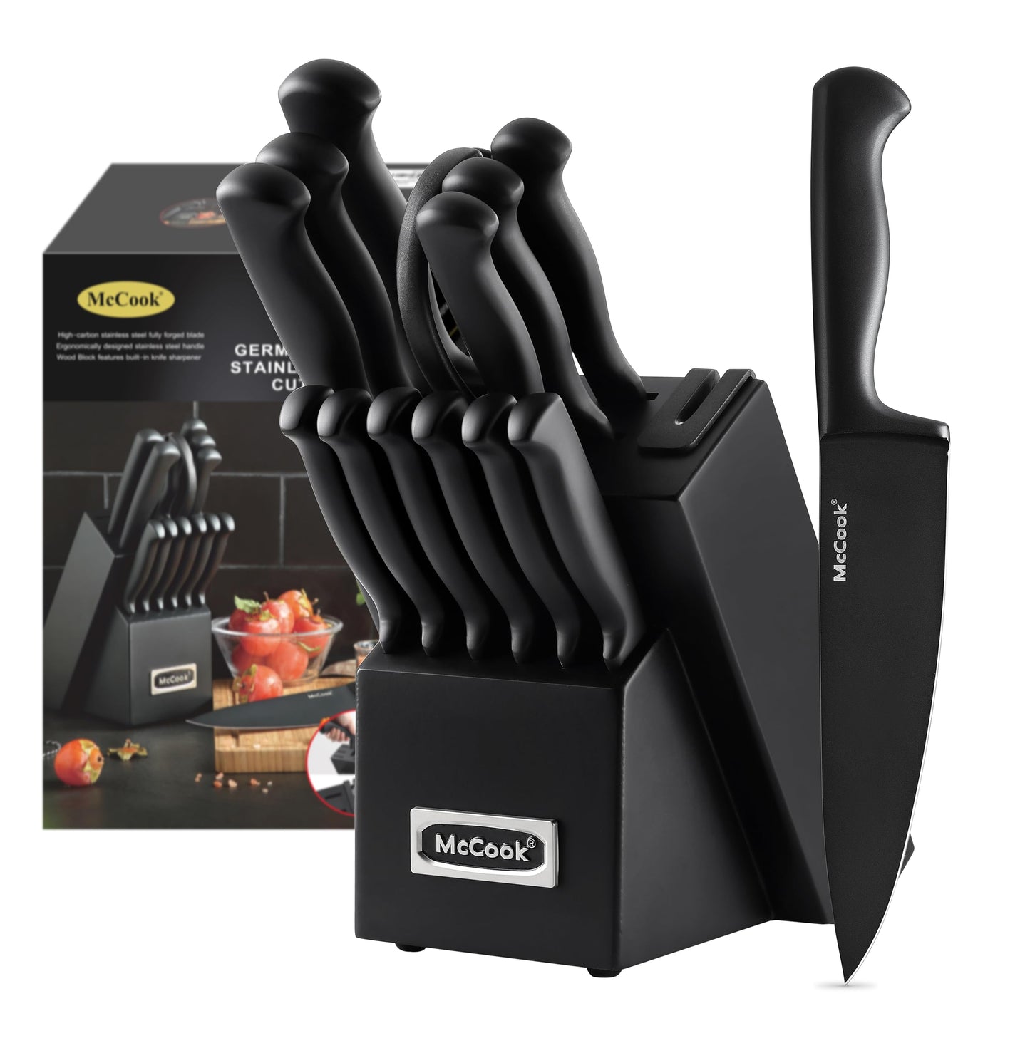 McCook® Knife Sets, German Stainless Steel Kitchen Knife Block Sets with Built-in Sharpener