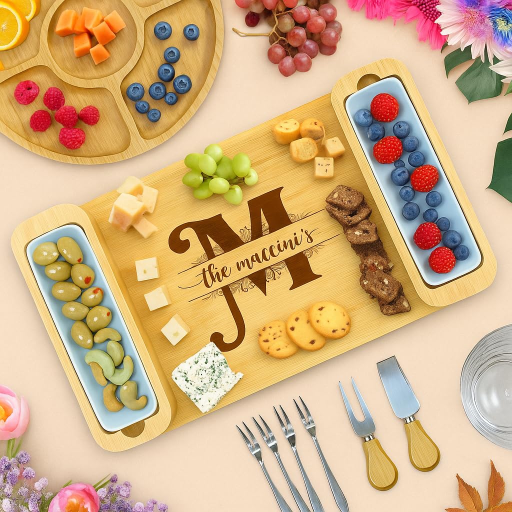 Charcuterie Board Gift Set - Bamboo Cheese Board and Knife Set - Housewarming Gifts for New Home, Wedding Gifts for Couples 2025, Bridal Shower Gifts, Birthday Gifts for Women